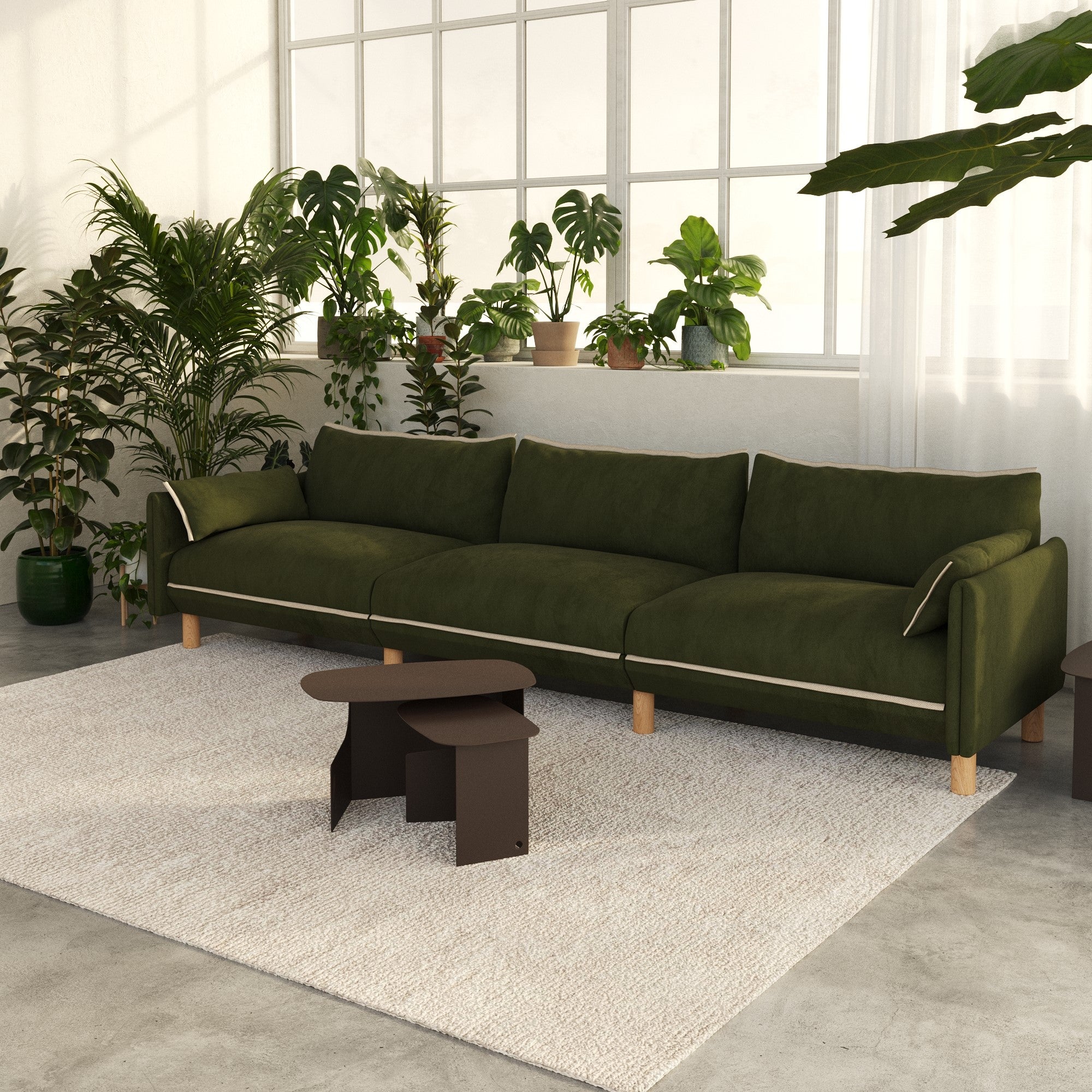 Cozmo Sofas - Cozy 5 Seater Sofa - Dark Green Velvet - Natural Legs - Detail view