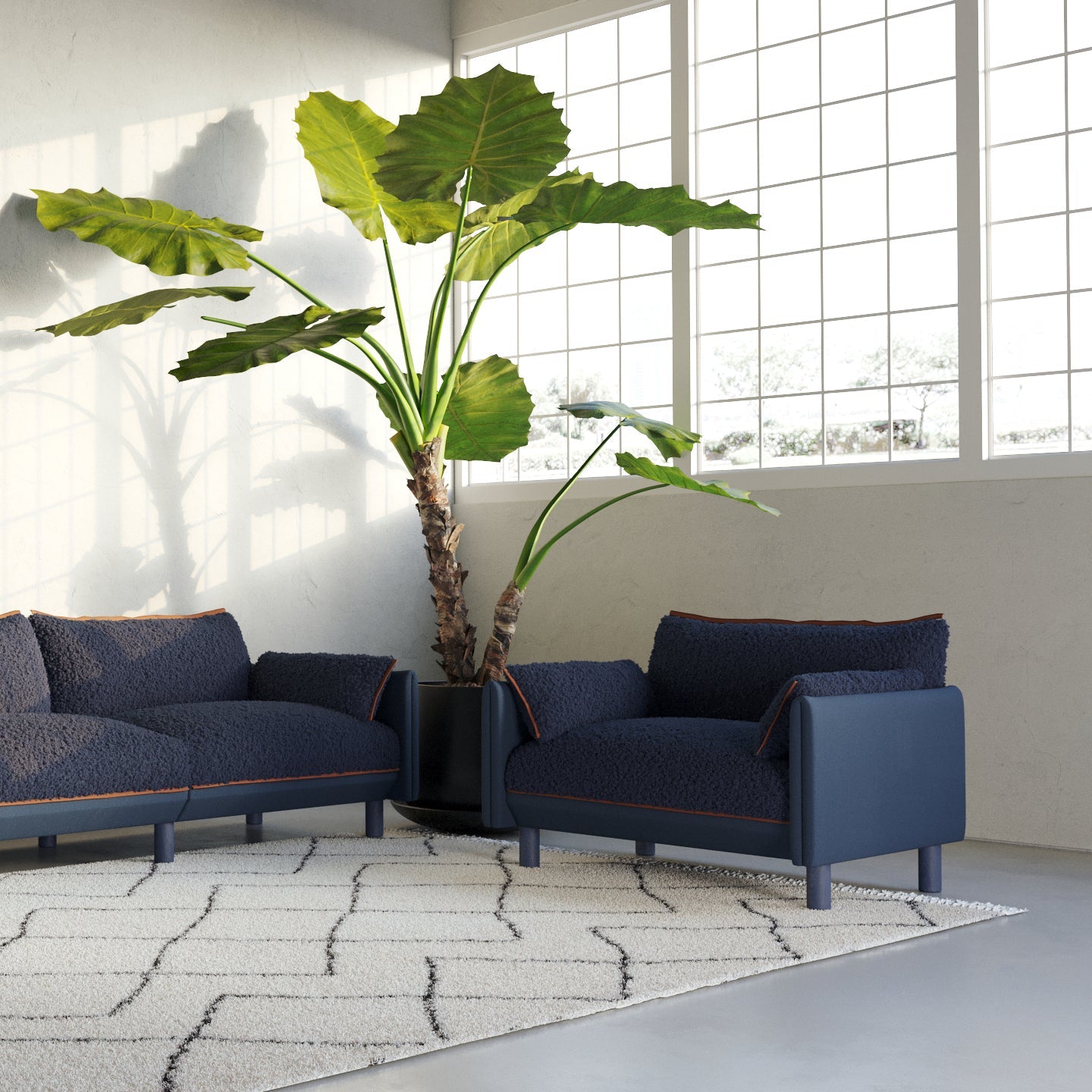 Cozmo Sofas - Cozy 1.5 Seater Sofa - Navy Cotton - Blue Legs - Detail view