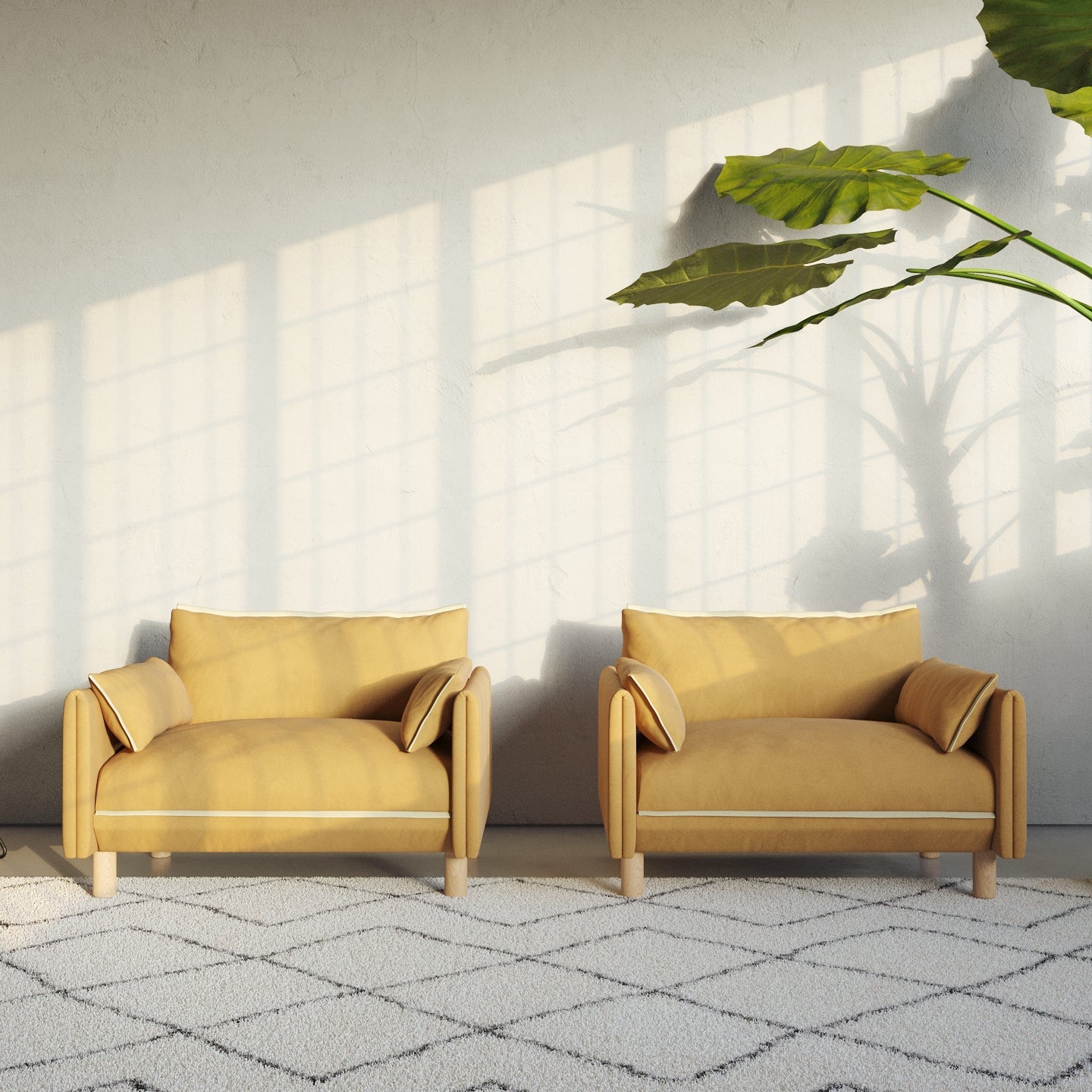 Cozmo Sofas - Cozy 1.5 Seater Sofa - Ochre Cotton - Natural Legs - Detail view