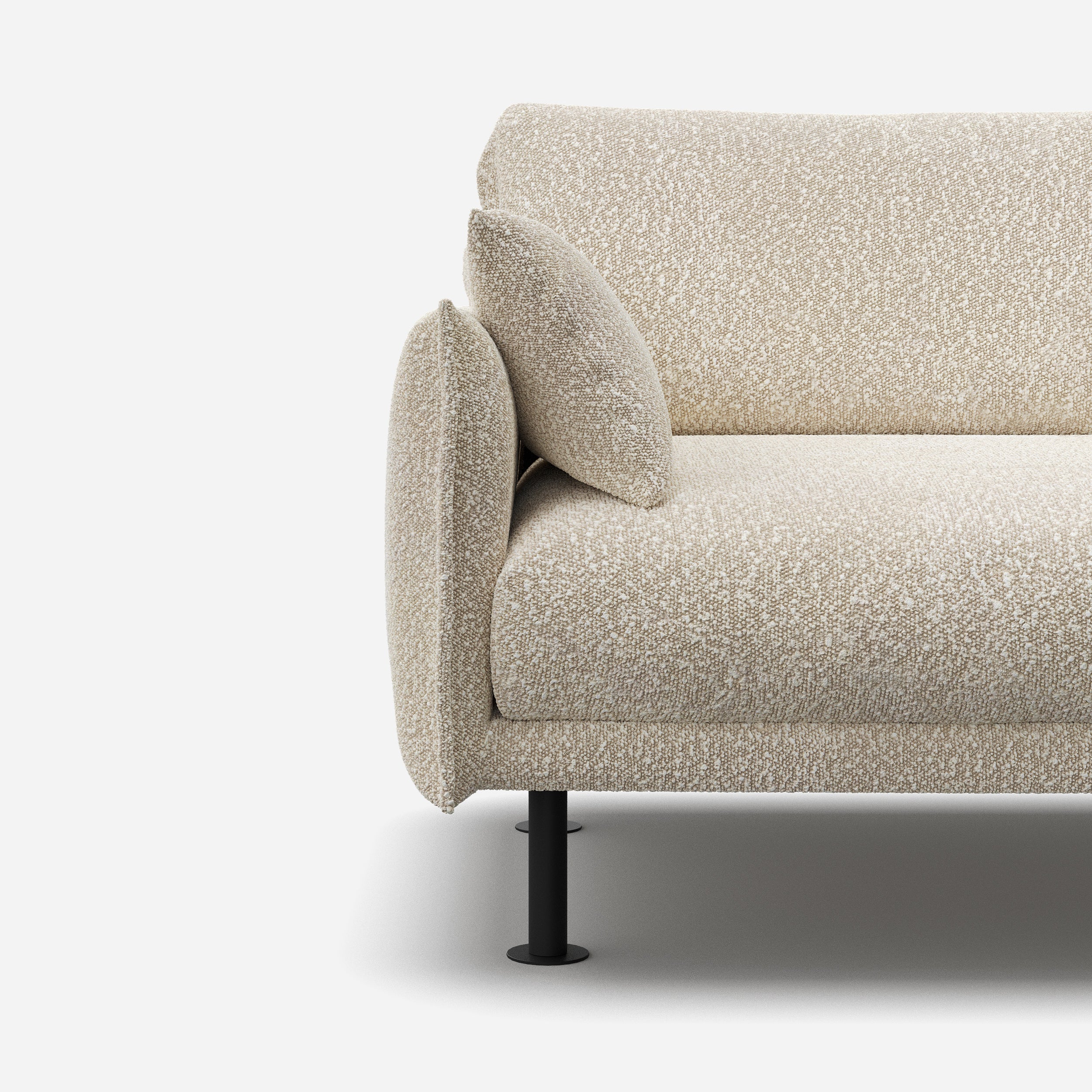 Cozmo Sofas - Rest 3 Seater Sofa - Ecru Boucle - Black Legs - Side angle view