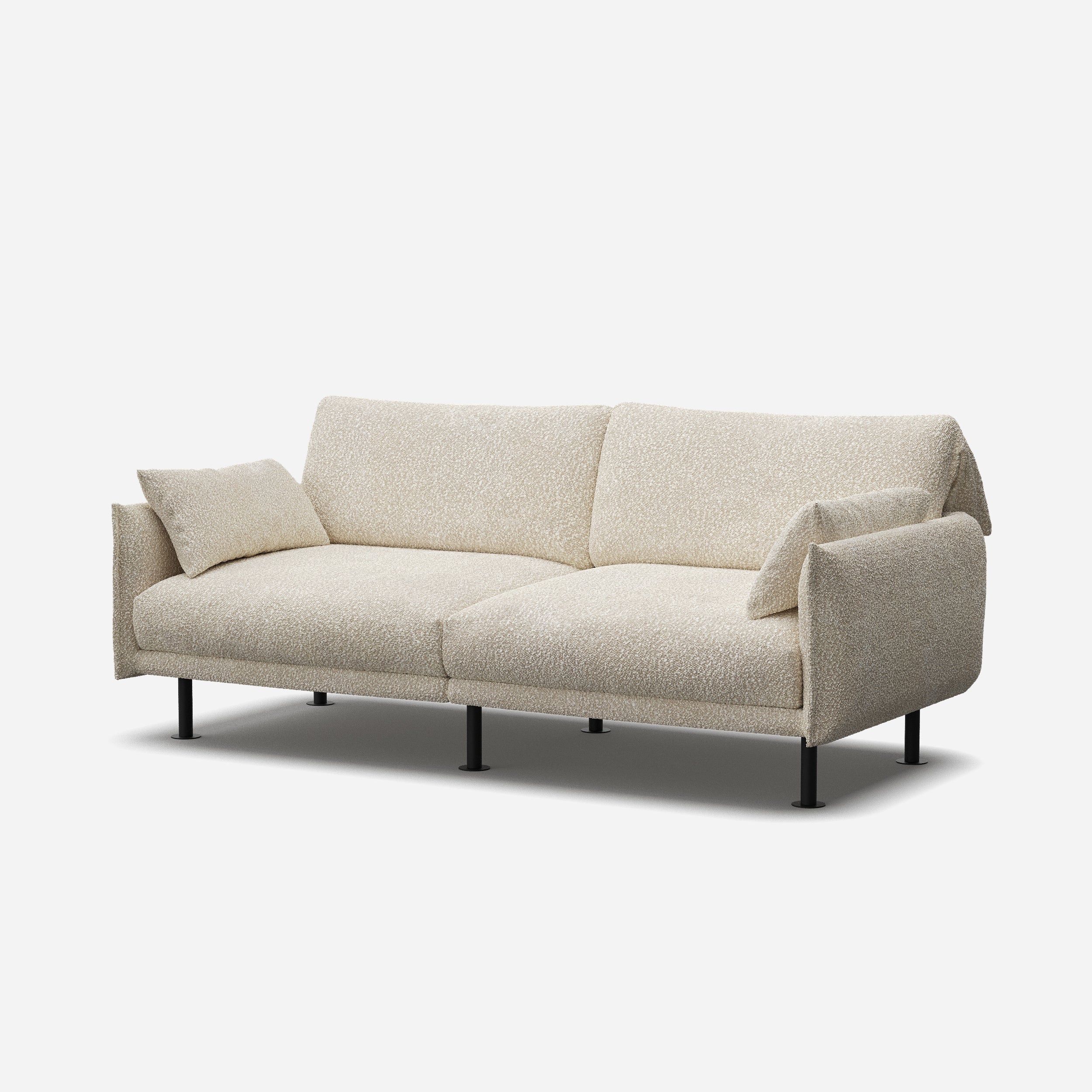 Cozmo Sofas - Rest 3 Seater Sofa - Ecru Boucle - Black Legs - Rear angle view