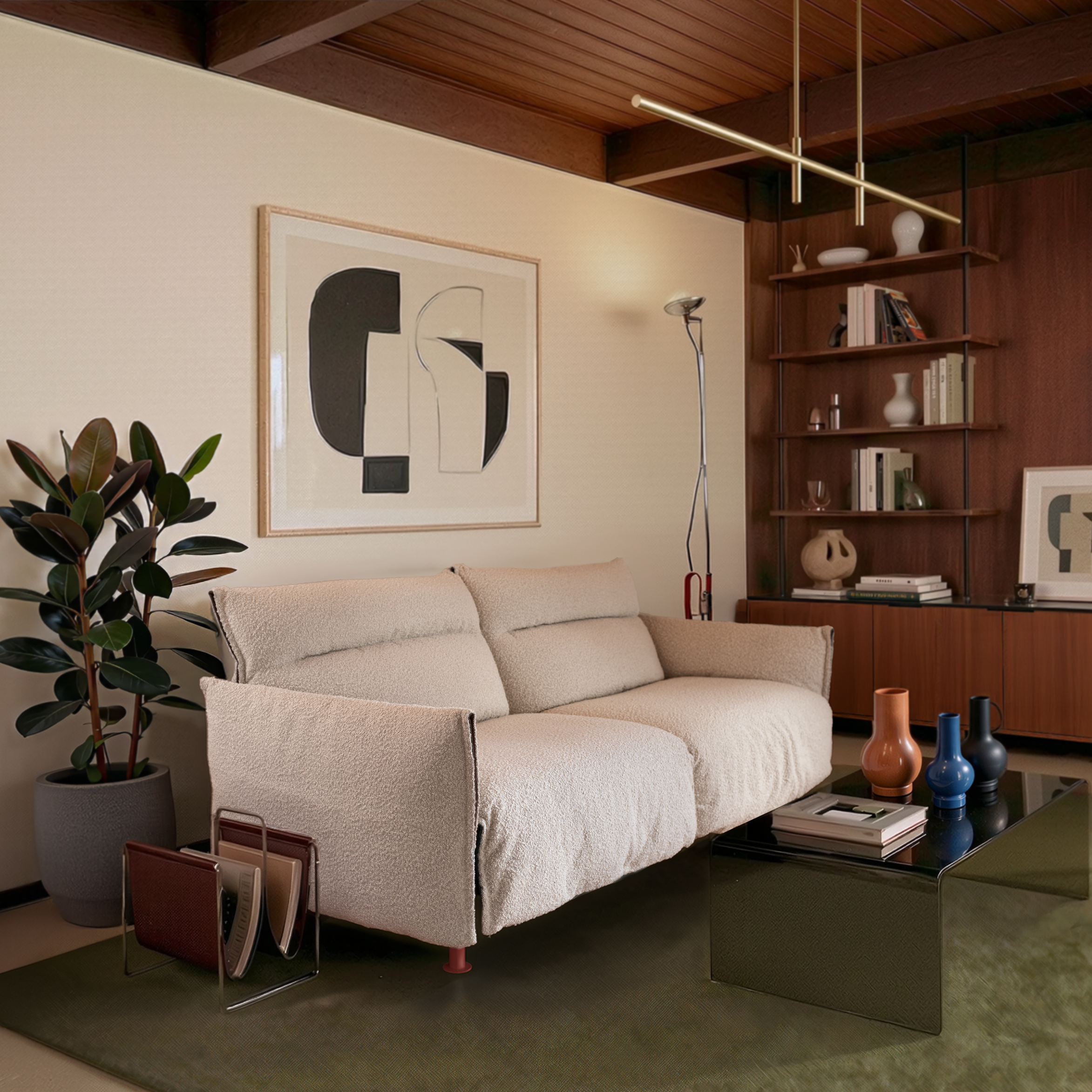 Cozmo Sofas - Hug Armchair (regular) - Green Boucle II - Black Coffee Legs - Rear angle view