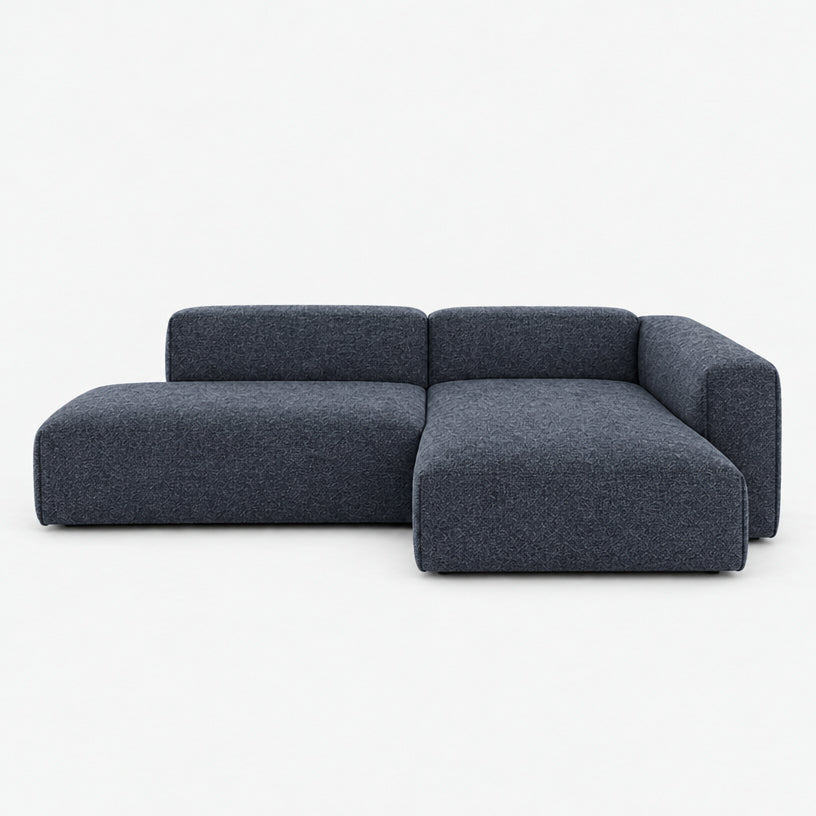 Float 4 Seater Open Chaise Sofa - Blue & Brown Textured Weave, Right Hand - front