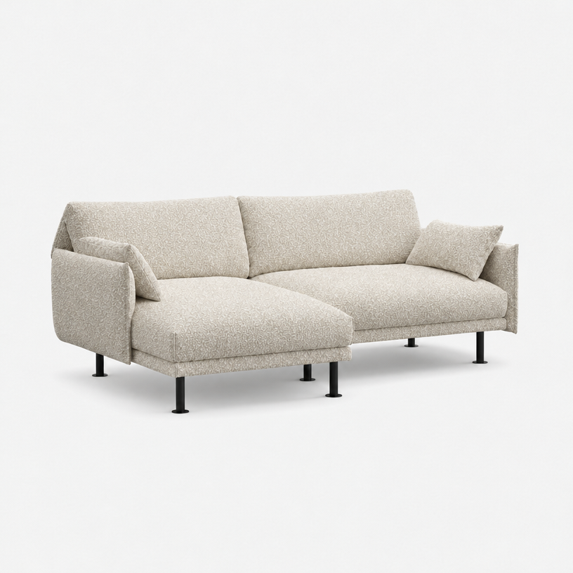 Rest 3 Seater Chaise Sofa - Ecru Boucle, Black Legs, Left Hand - 3/4 view