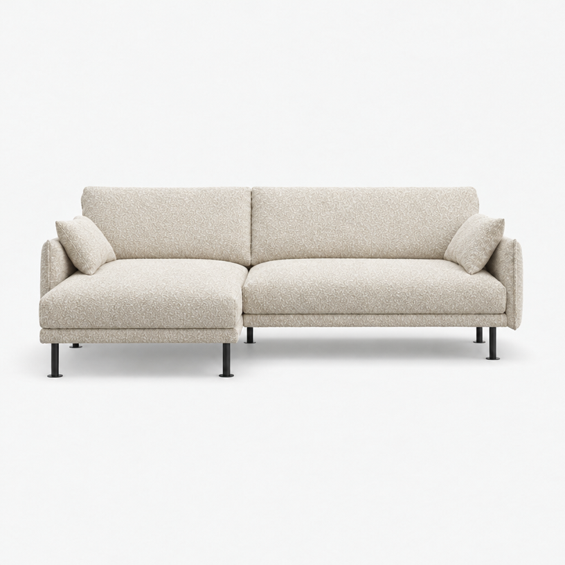 Rest 3 Seater Chaise Sofa - Ecru Boucle, Black Legs, Left Hand - front