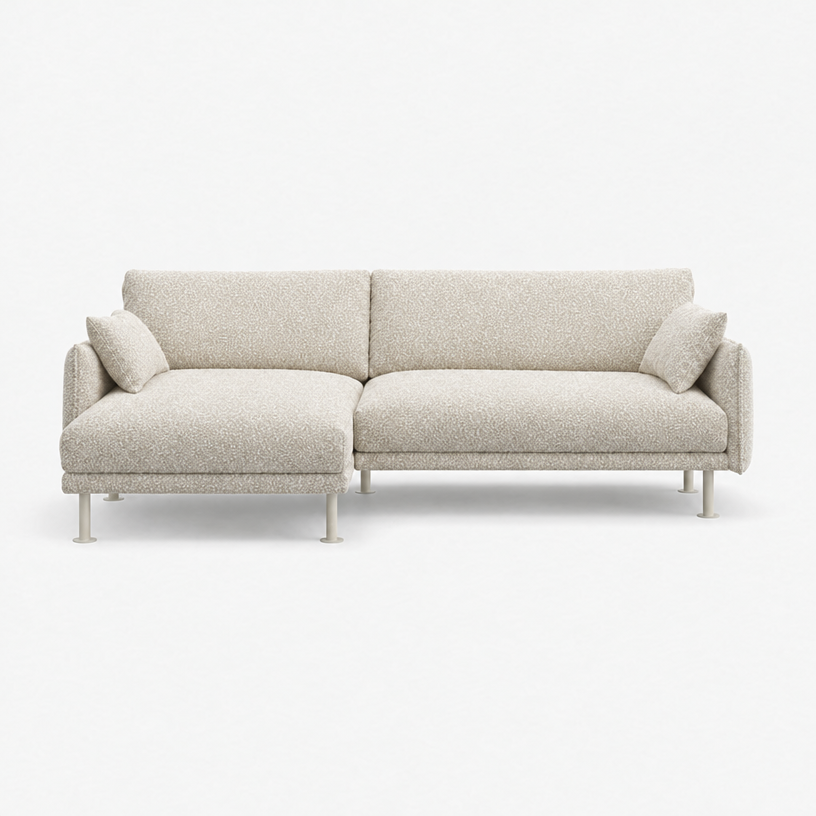 Rest 3 Seater Chaise Sofa - Ecru Boucle, Off White Legs, Left Hand - front