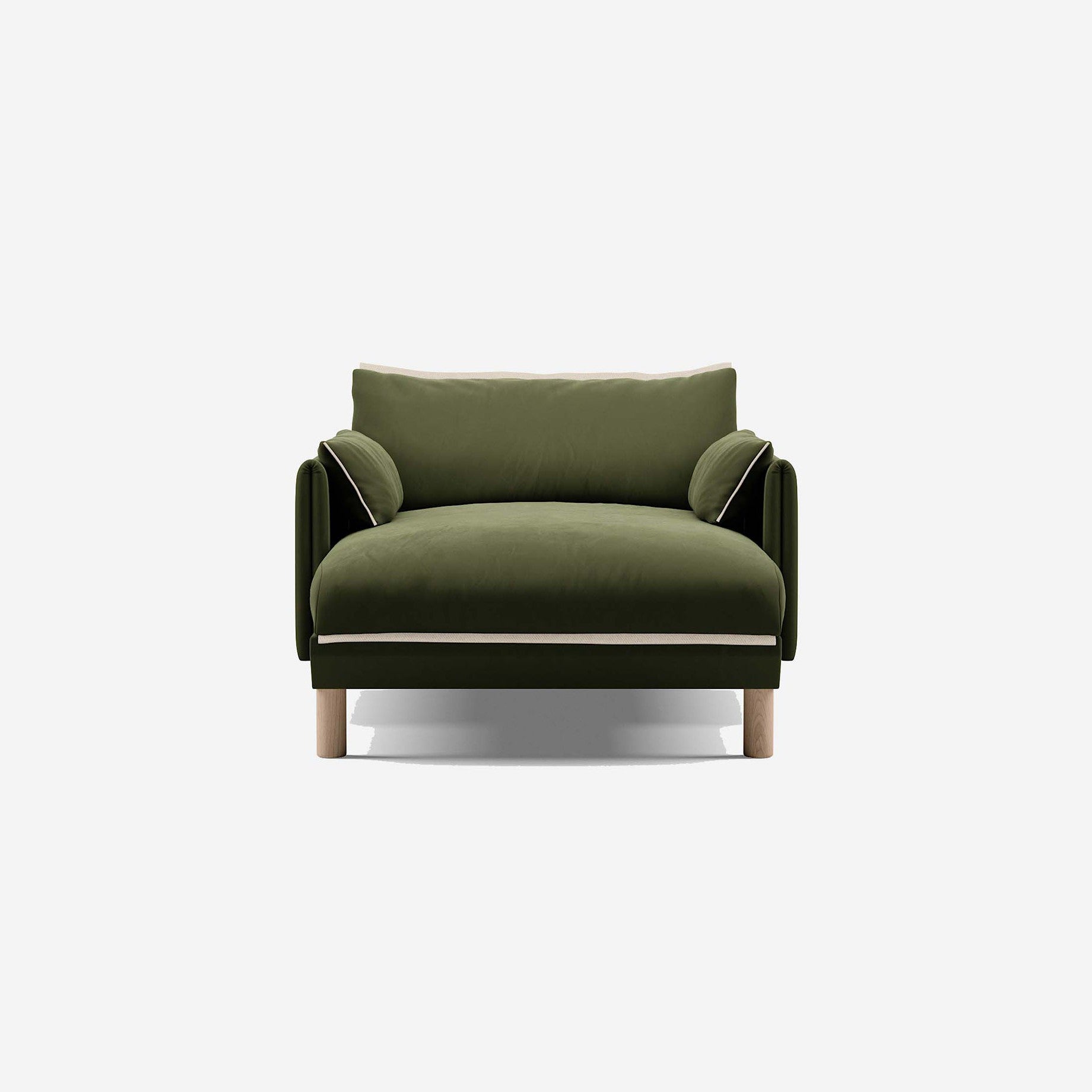 Cozmo Sofas - Cozy 1.5 Seater Chaise Sofa - Dark Green Velvet - Natural Legs - Rear angle view