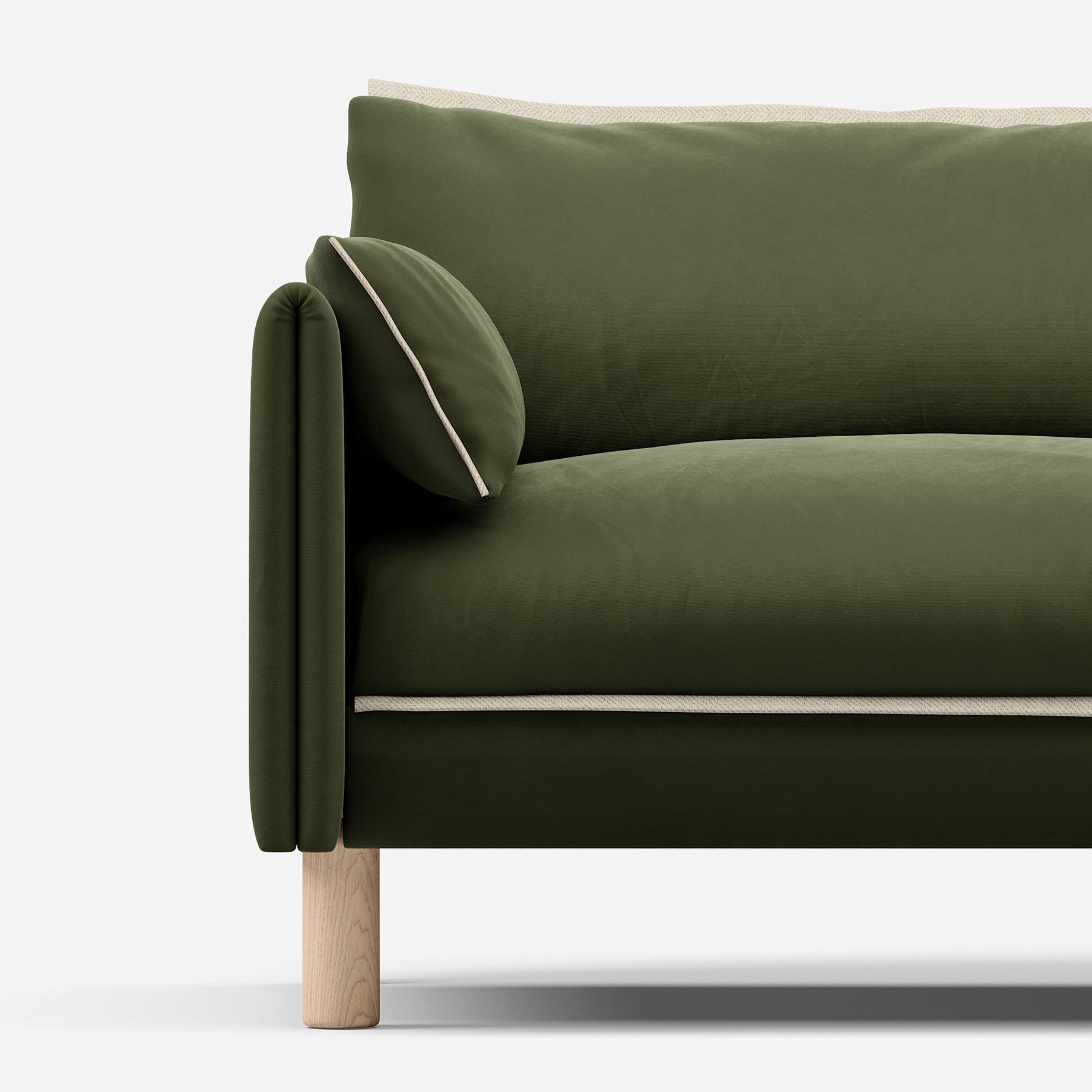 Cozmo Sofas - Cozy 1.5 Seater Chaise Sofa - Dark Green Velvet - Natural Legs - Lifestyle view