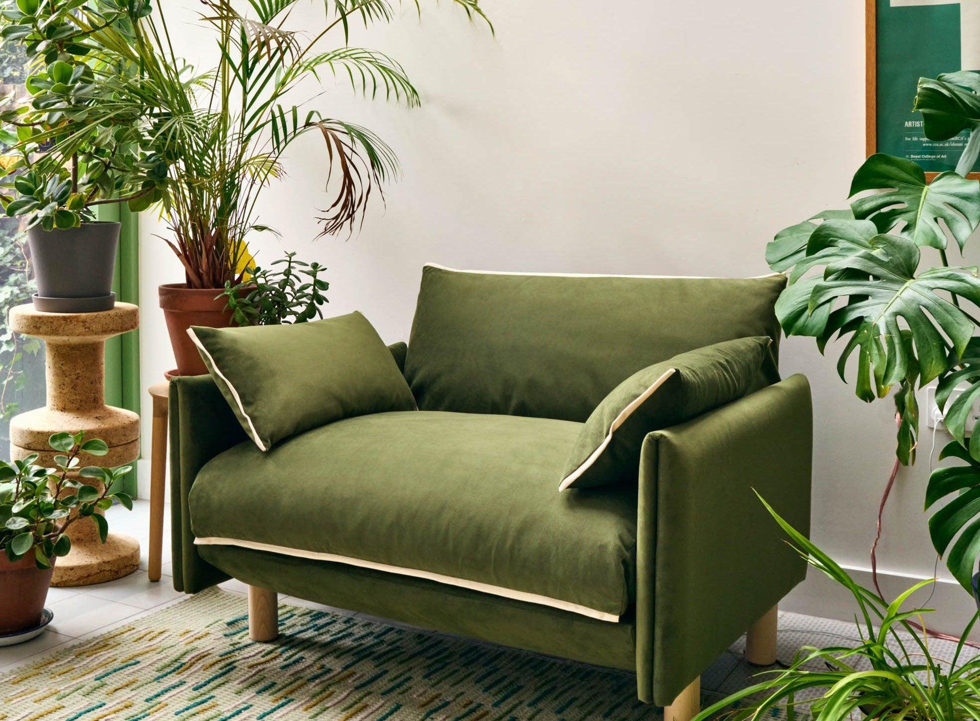 Cozmo Sofas - Cozy 1.5 Seater Chaise Sofa - Dark Green Velvet - Natural Legs
