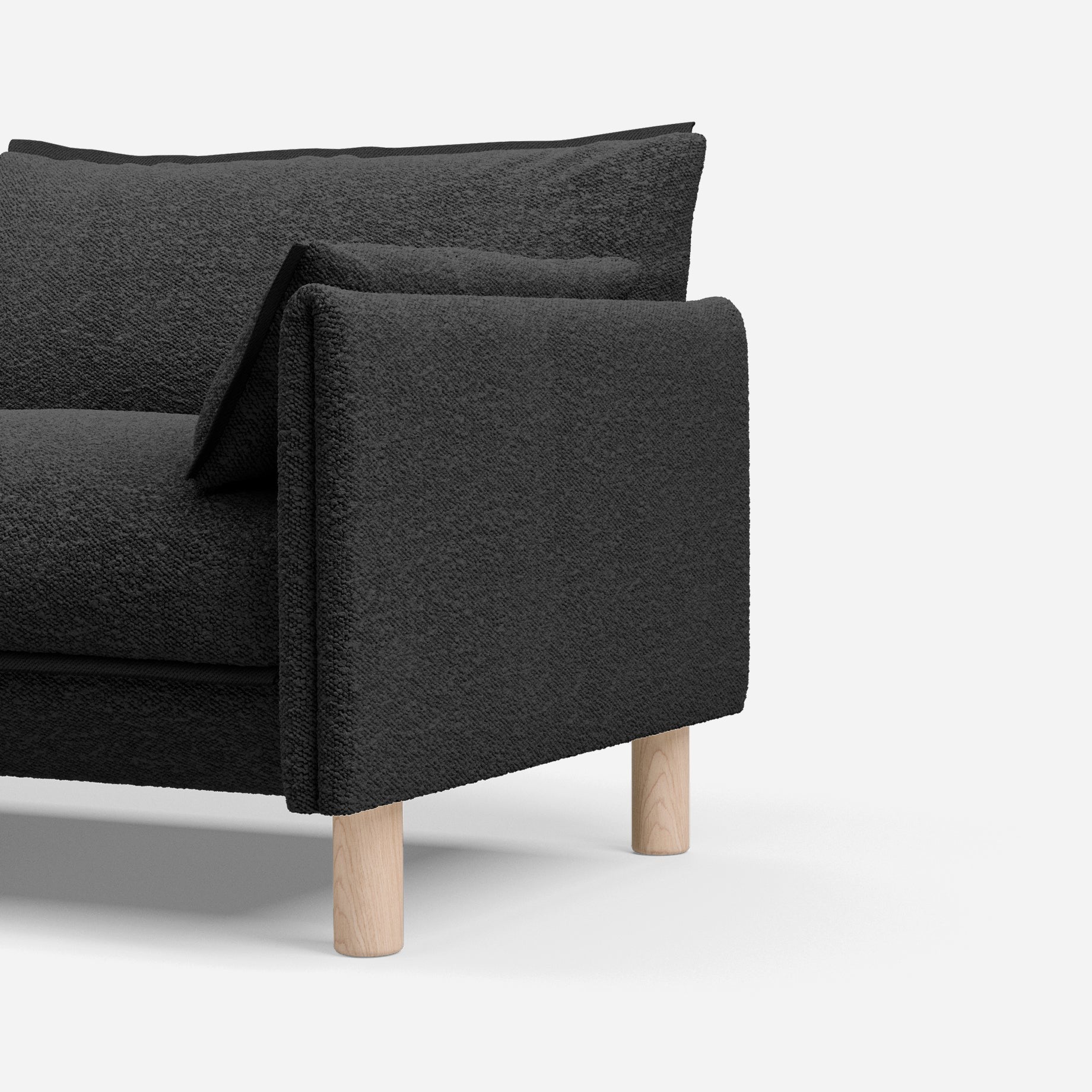Cozmo Sofas - Cozy 1.5 Seater Sofa - Black Boucle - Natural Legs - Detail view