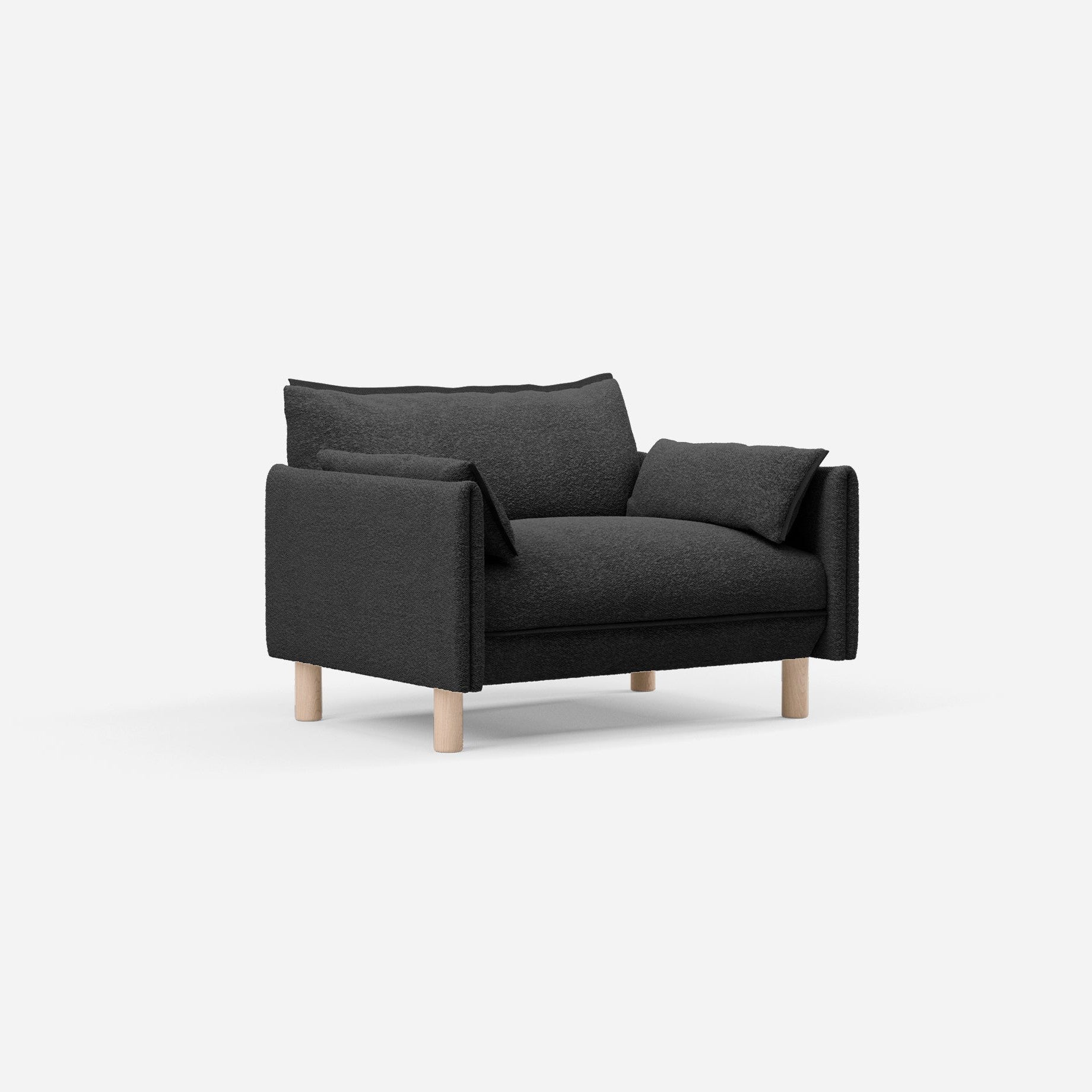 Cozmo Sofas - Cozy 1.5 Seater Sofa - Black Boucle - Natural Legs - Side angle view