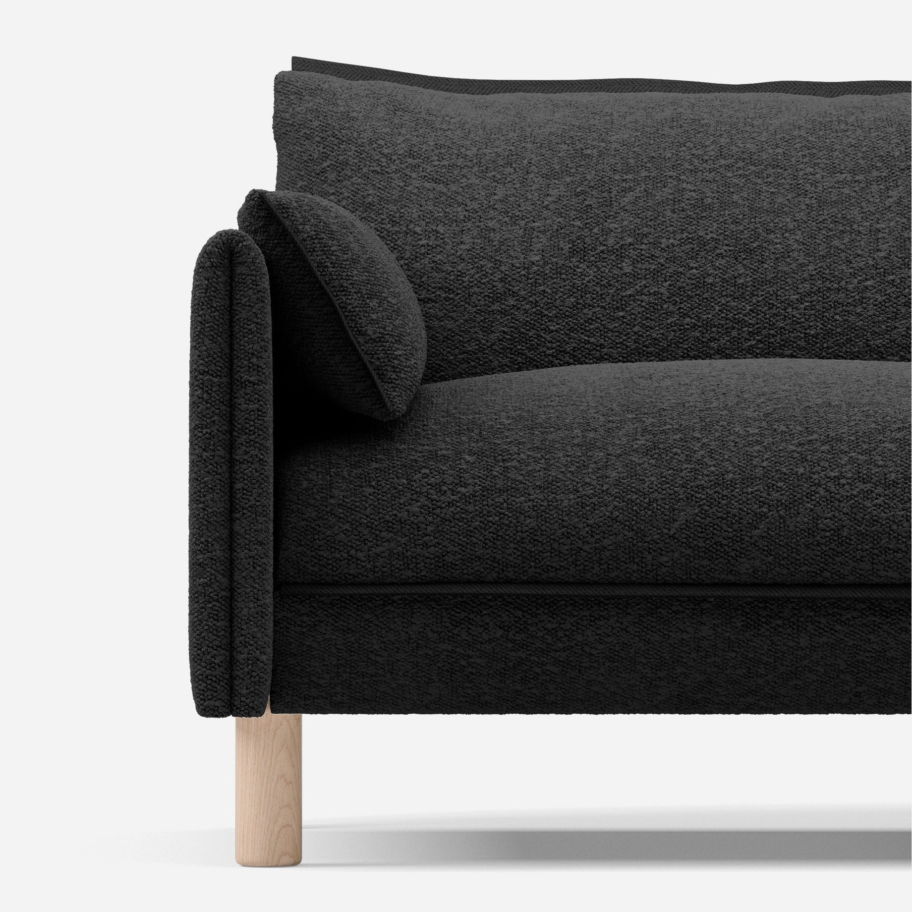 Cozmo Sofas - Cozy 1.5 Seater Sofa - Black Boucle - Natural Legs - Rear view