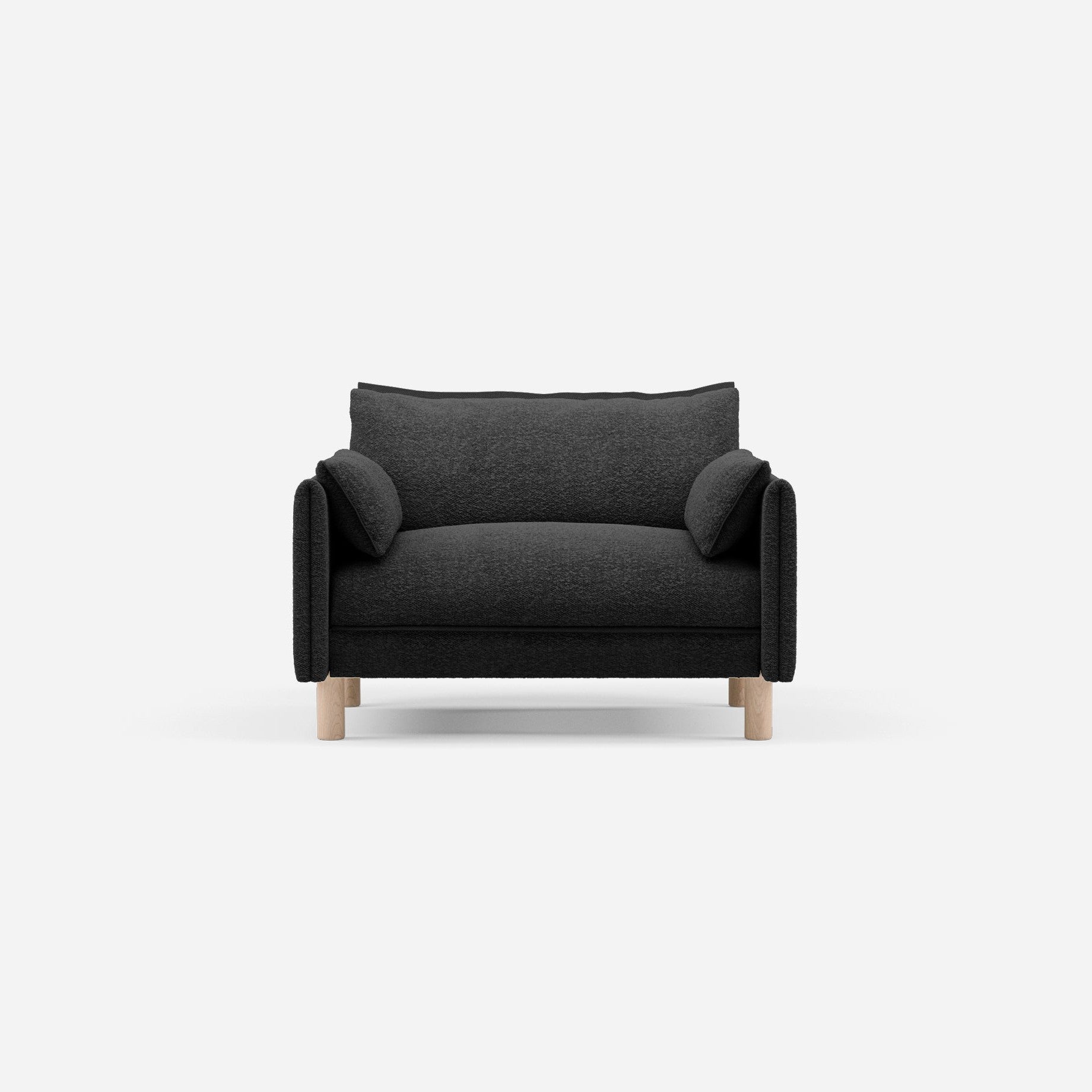 Cozmo Sofas - Cozy 1.5 Seater Sofa - Black Boucle - Natural Legs - Front view
