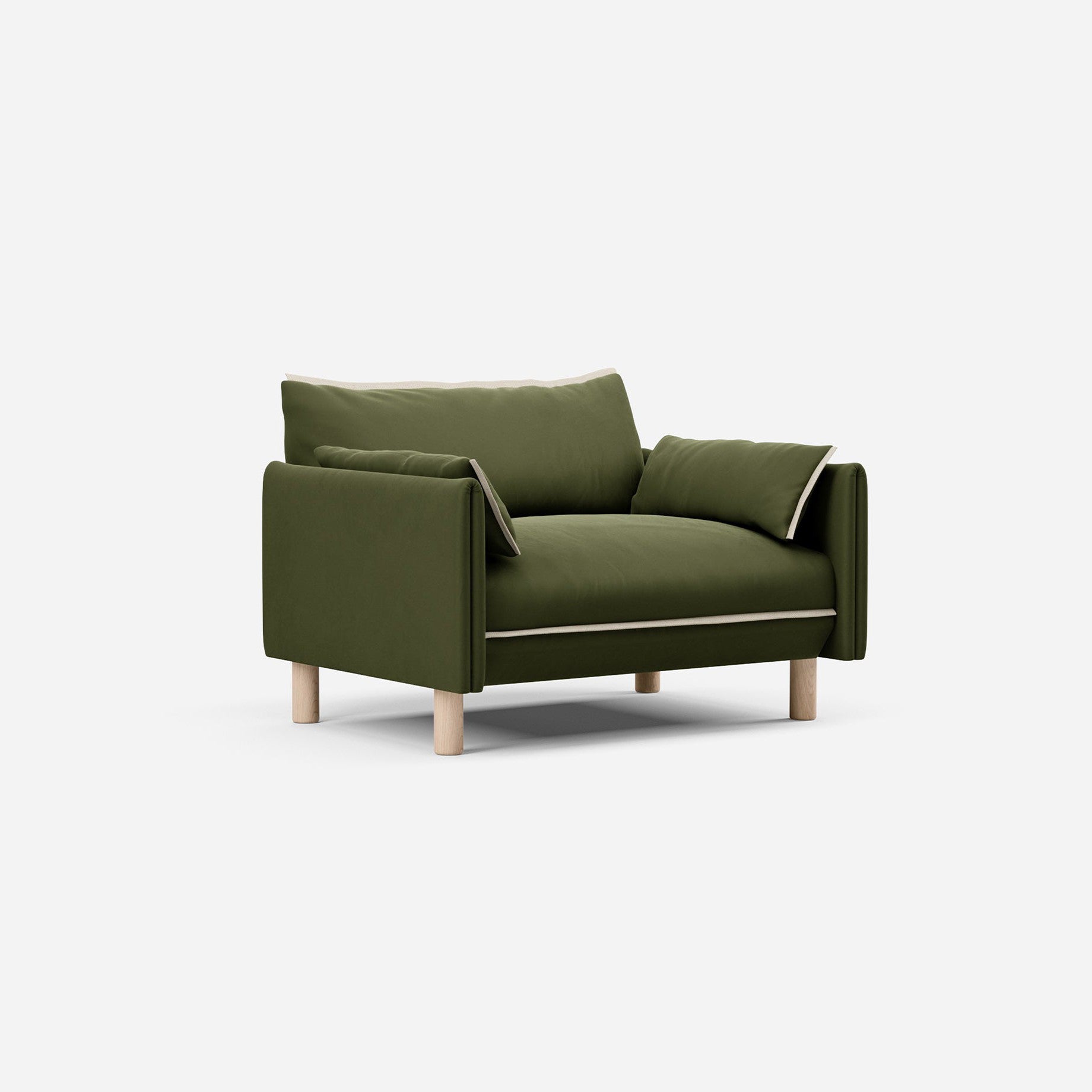 Cozmo Sofas - Cozy 1.5 Seater Sofa - Dark Green Velvet - Natural Legs - Rear angle view