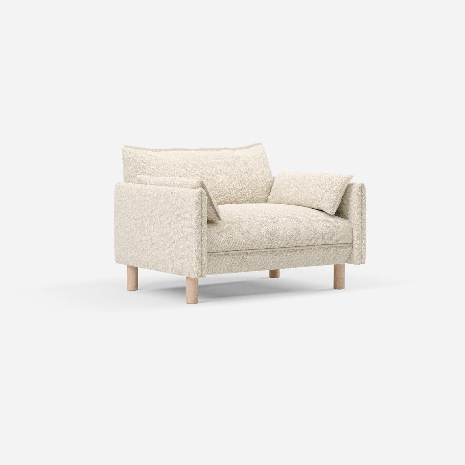 Cozmo Sofas - Cozy 1.5 Seater Sofa - Ecru Boucle - Natural Legs - Rear angle view