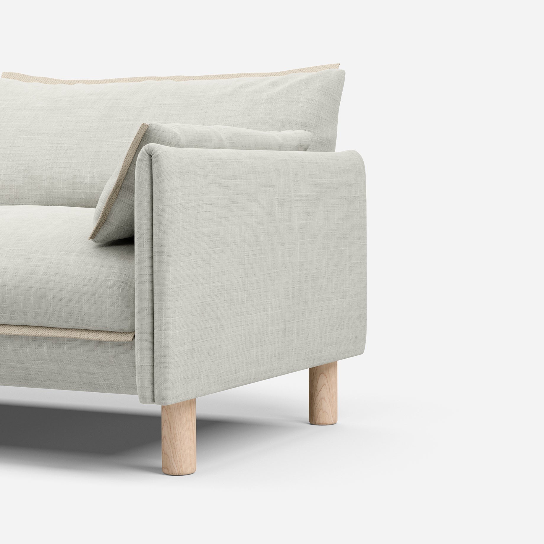 Cozmo Sofas - Cozy 1.5 Seater Sofa - Ecru Weave - Natural Legs - Side angle view