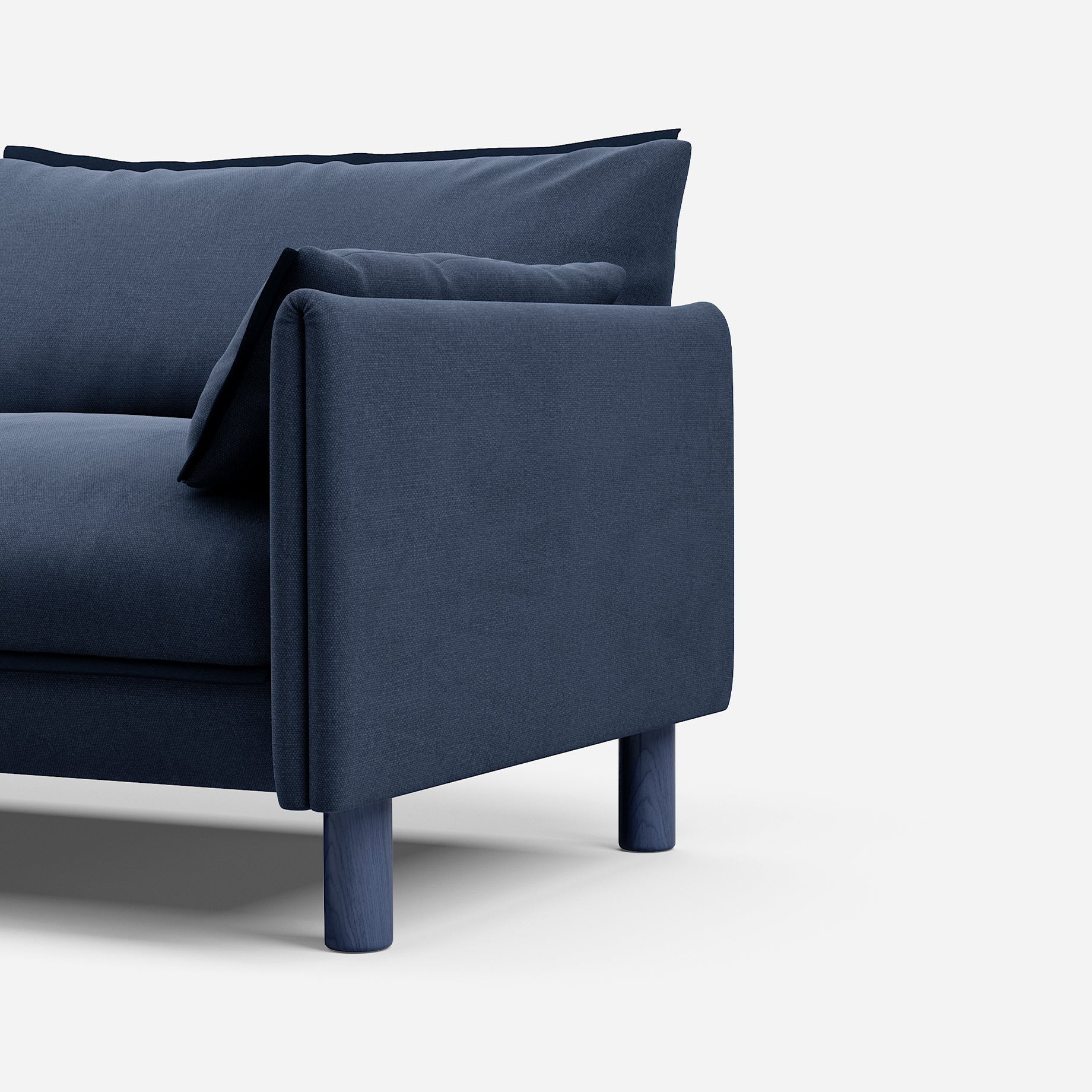 Cozmo Sofas - Cozy 1.5 Seater Sofa - Navy Cotton - Blue Legs - Side angle view