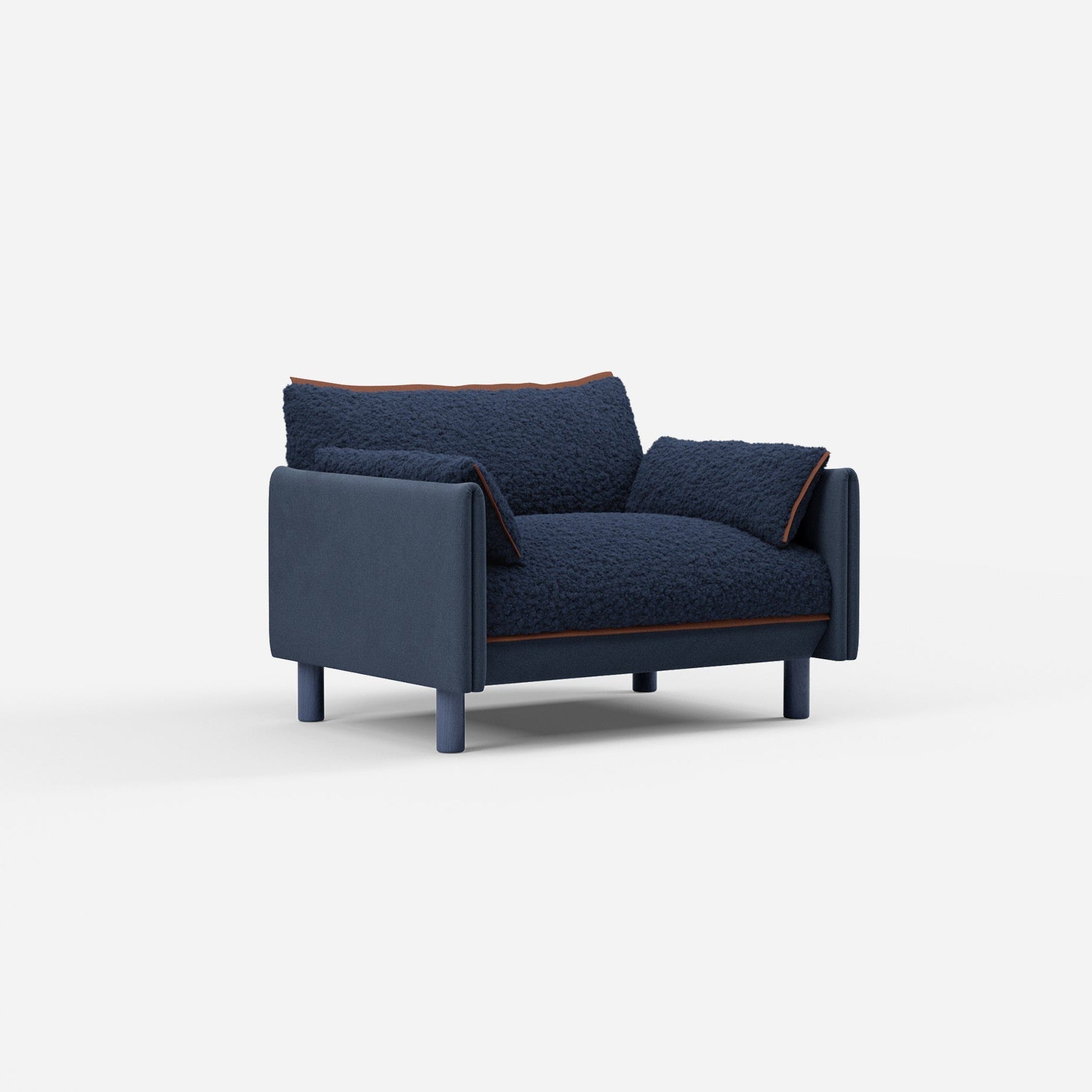 Cozmo Sofas - Cozy 1.5 Seater Sofa - Navy Cotton - Blue Legs - Rear angle view