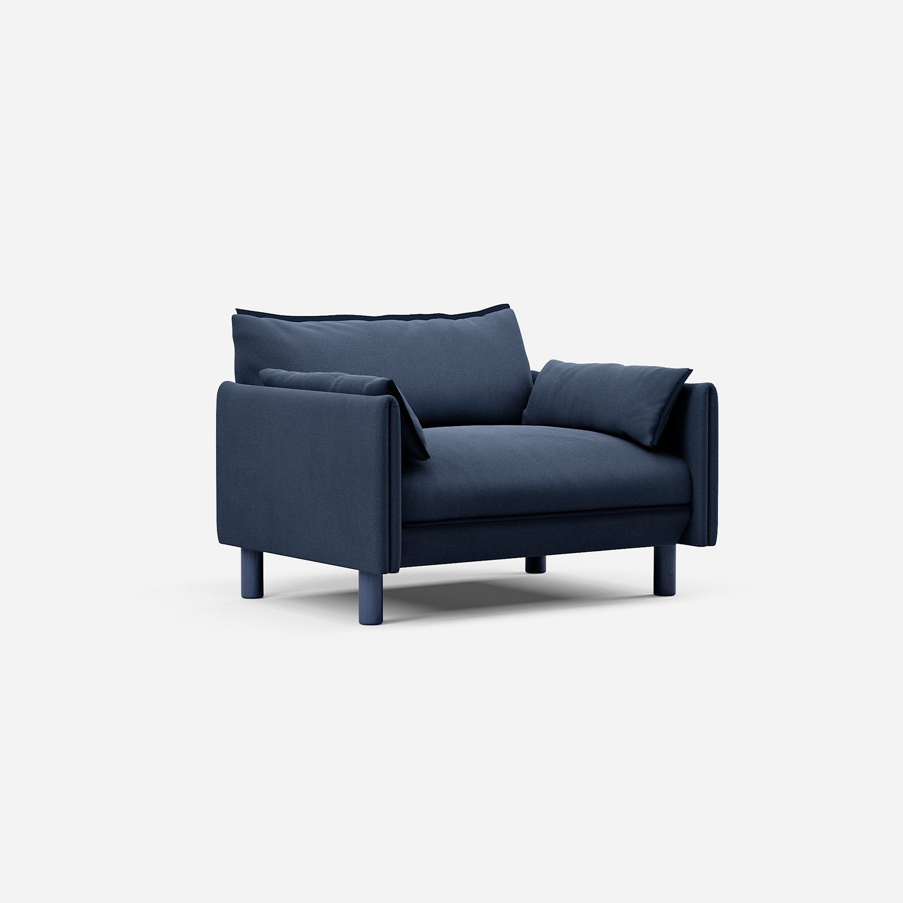 Cozmo Sofas - Cozy 1.5 Seater Sofa - Navy Cotton - Blue Legs - Rear angle view