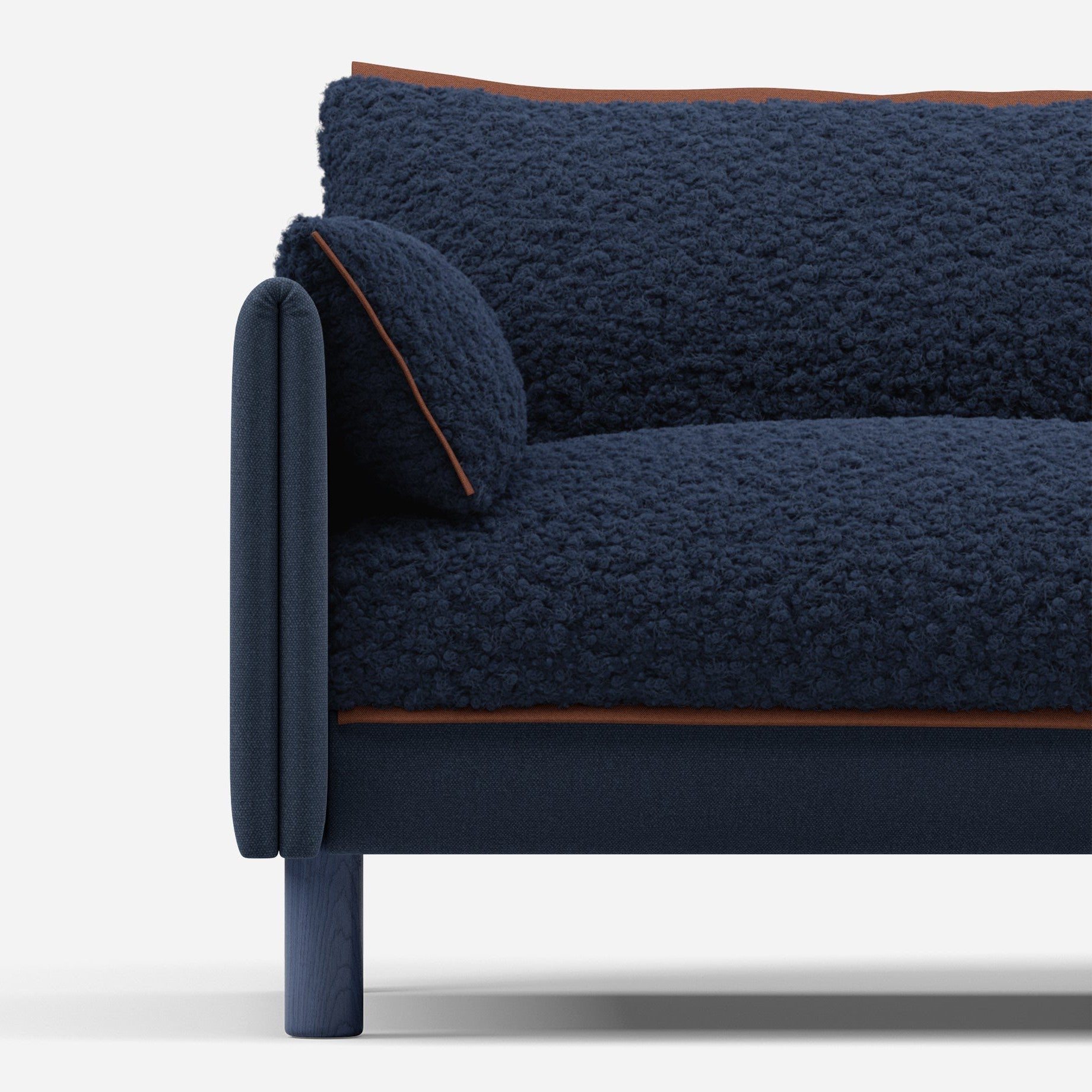 Cozmo Sofas - Cozy 1.5 Seater Sofa - Navy Cotton - Blue Legs - Rear view