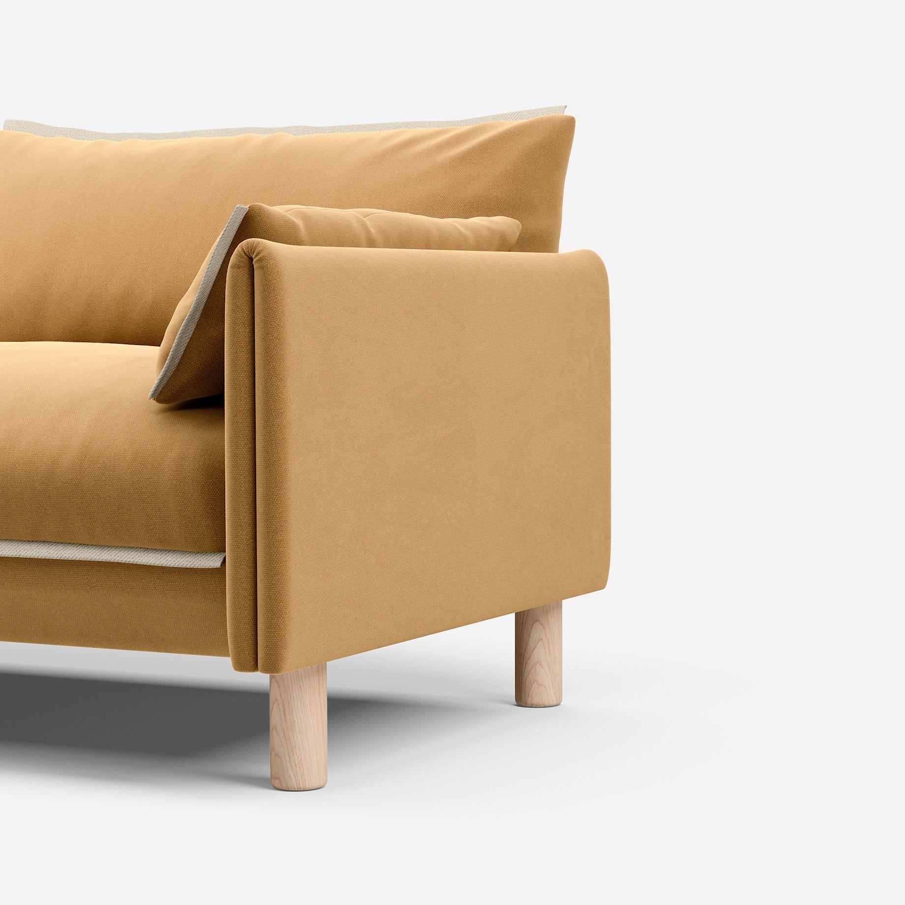 Cozmo Sofas - Cozy 1.5 Seater Sofa - Ochre Cotton - Natural Legs - Side angle view