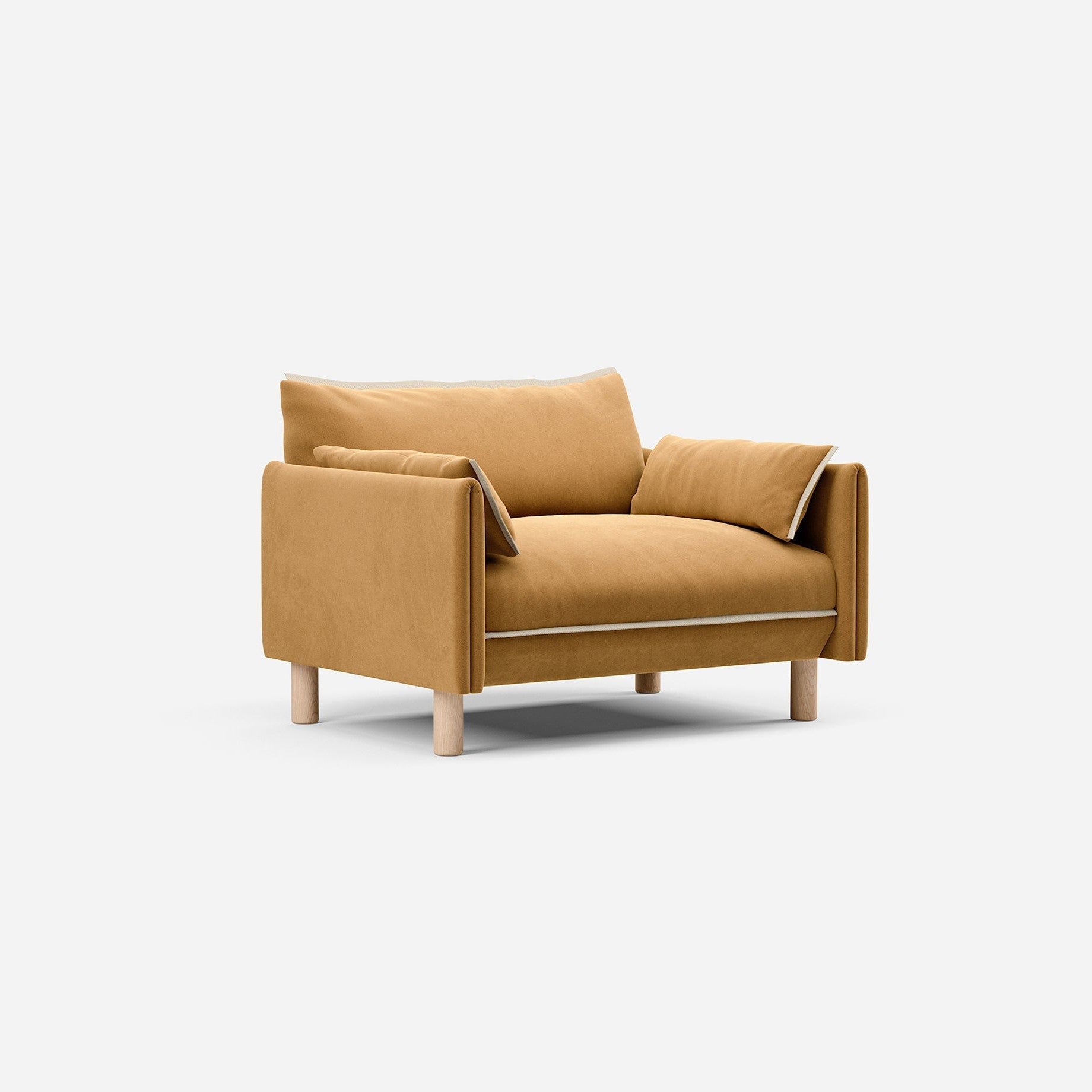 Cozmo Sofas - Cozy 1.5 Seater Sofa - Ochre Cotton - Natural Legs - Rear angle view