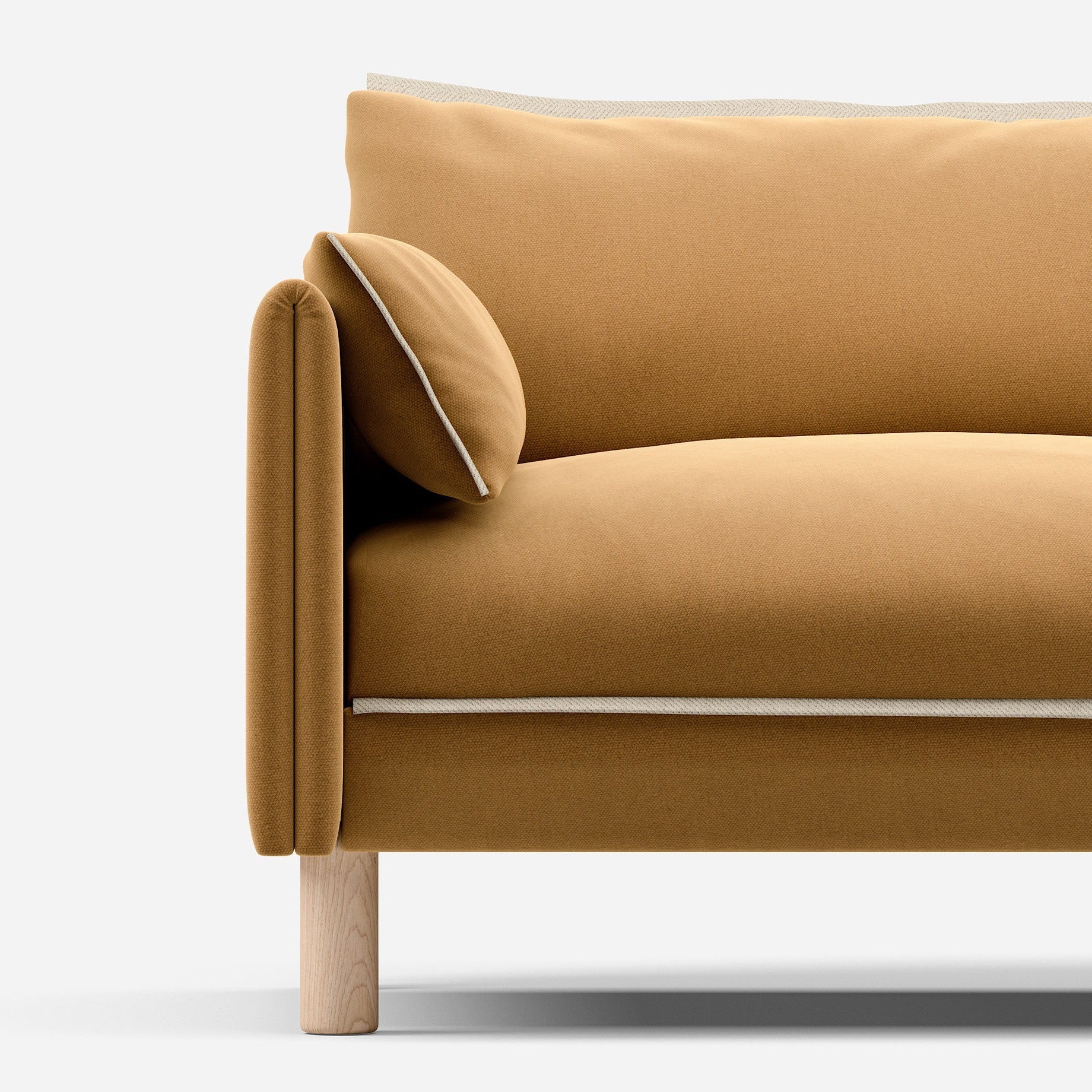 Cozmo Sofas - Cozy 1.5 Seater Sofa - Ochre Cotton - Natural Legs - Lifestyle view