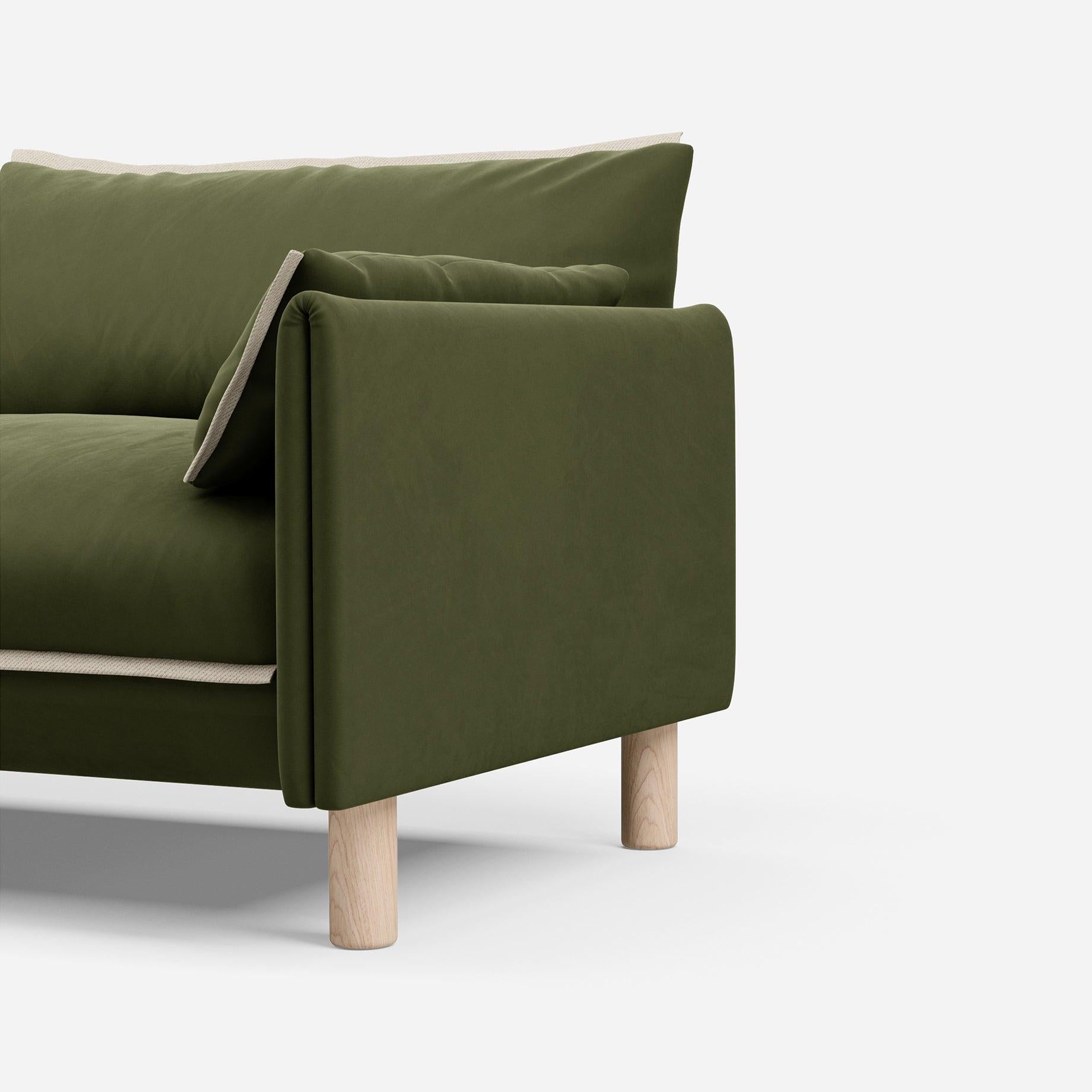 Cozmo Sofas - Cozy 2 Seater Sofa - Dark Green Velvet - Natural Legs - Side angle view