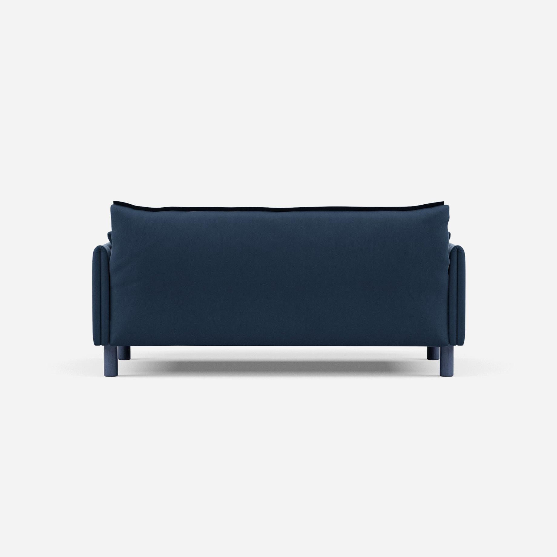 Cozmo Sofas - Cozy 2 Seater Sofa - Midnight Blue Velvet - Blue Legs - Rear angle view
