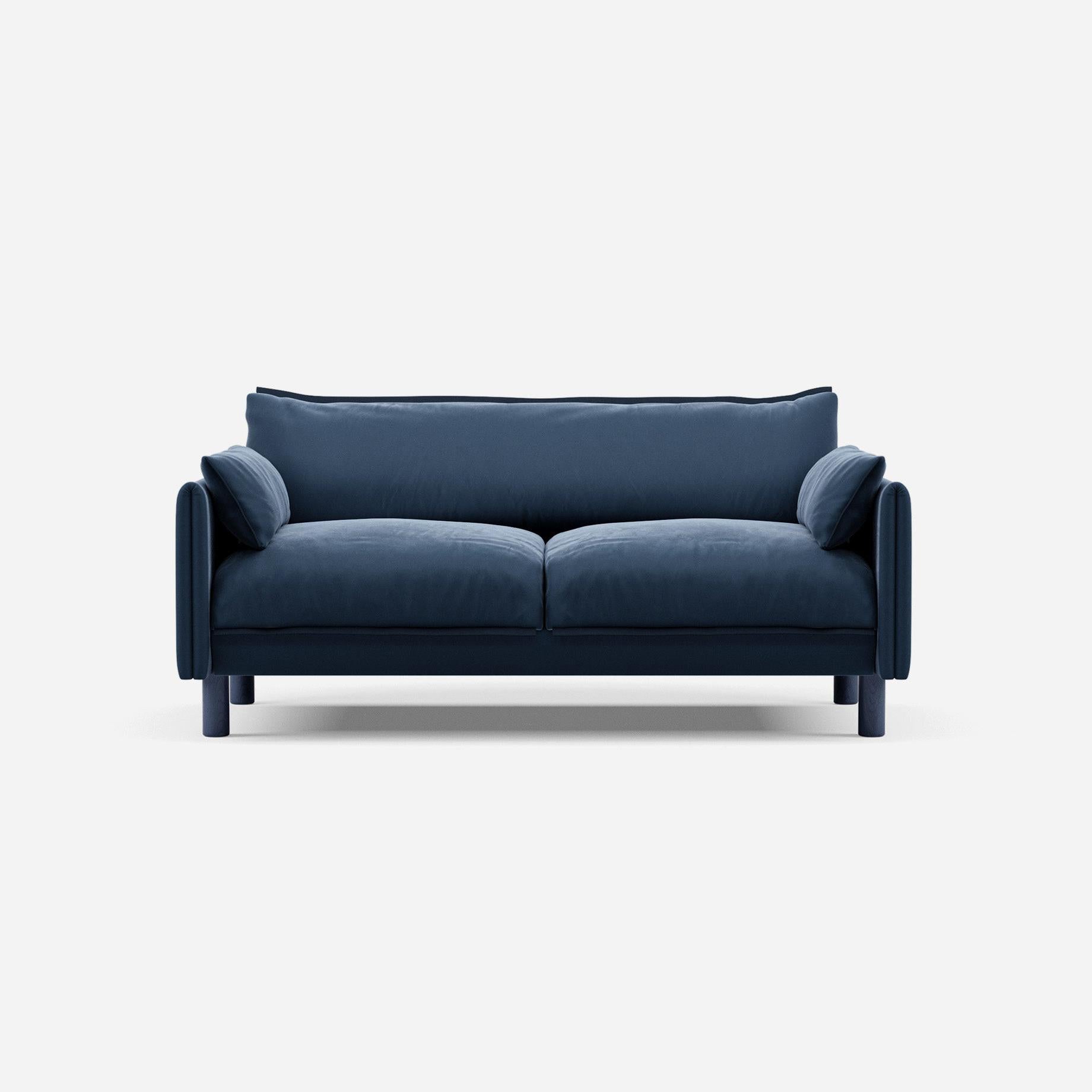 Cozmo Sofas - Cozy 2 Seater Sofa - Midnight Blue Velvet - Blue Legs - Front view