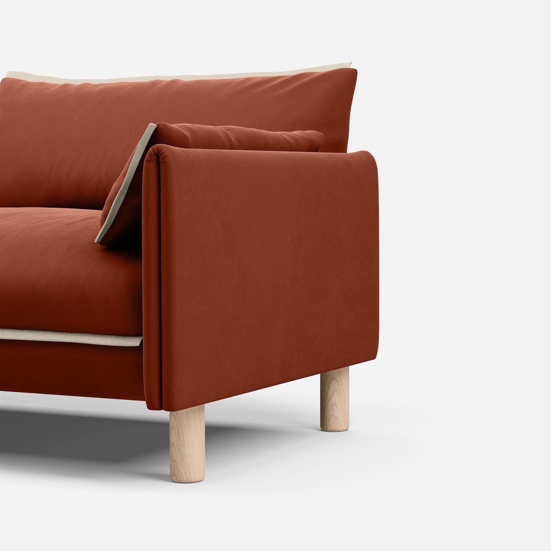 Cozmo Sofas - Cozy 2 Seater Sofa - Rust Velvet - Natural Legs - Side angle view