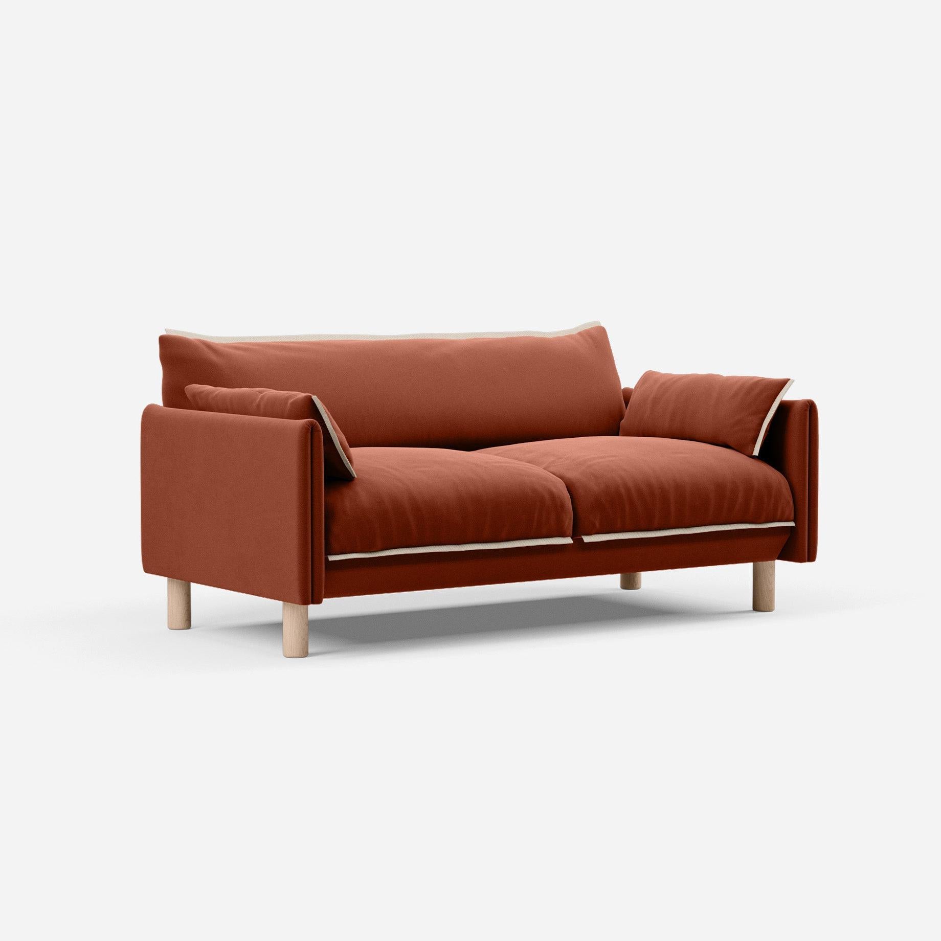 Cozmo Sofas - Cozy 2 Seater Sofa - Rust Velvet - Natural Legs - Rear angle view