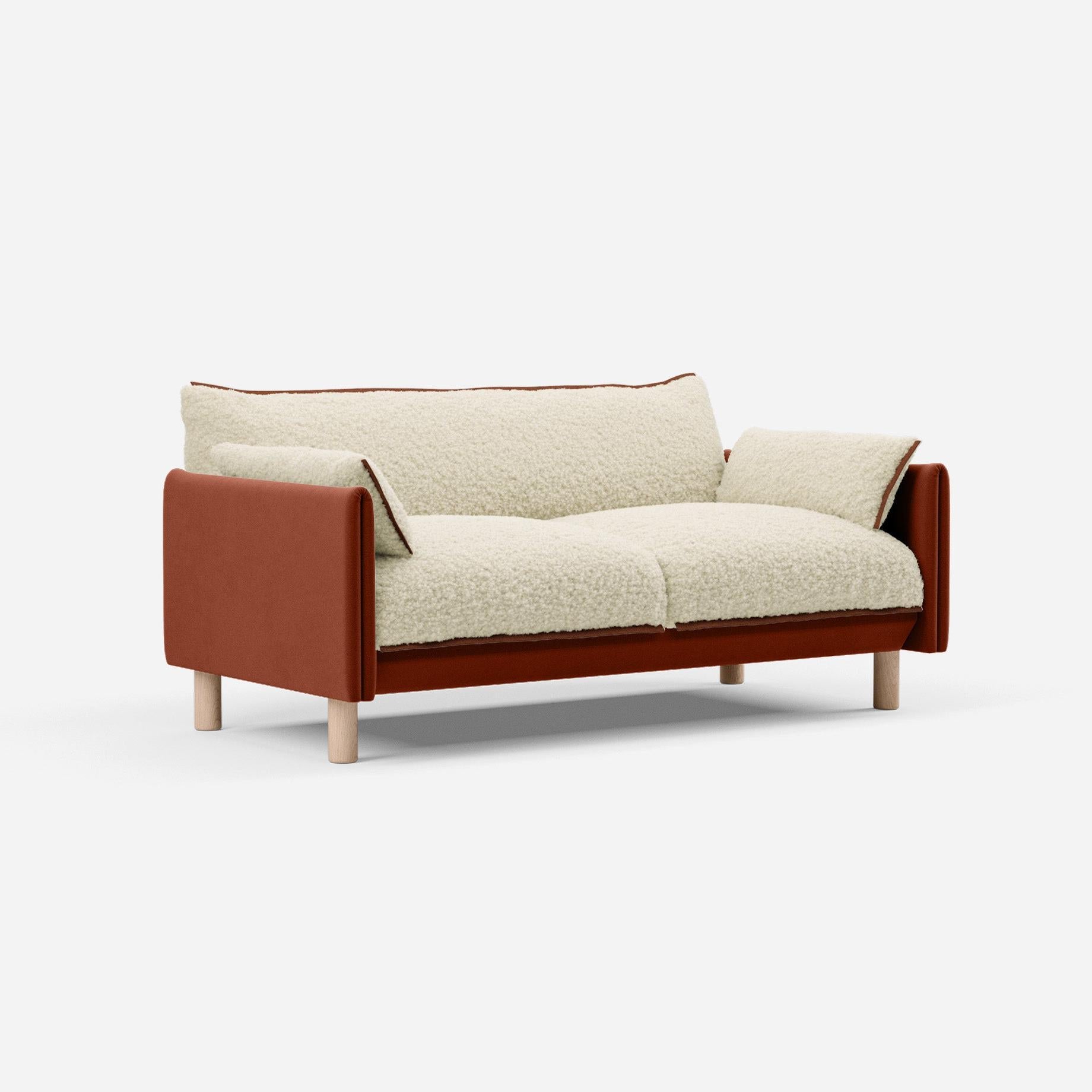 Cozmo Sofas - Cozy 2 Seater Sofa - Rust Velvet - Natural Legs - Side angle view