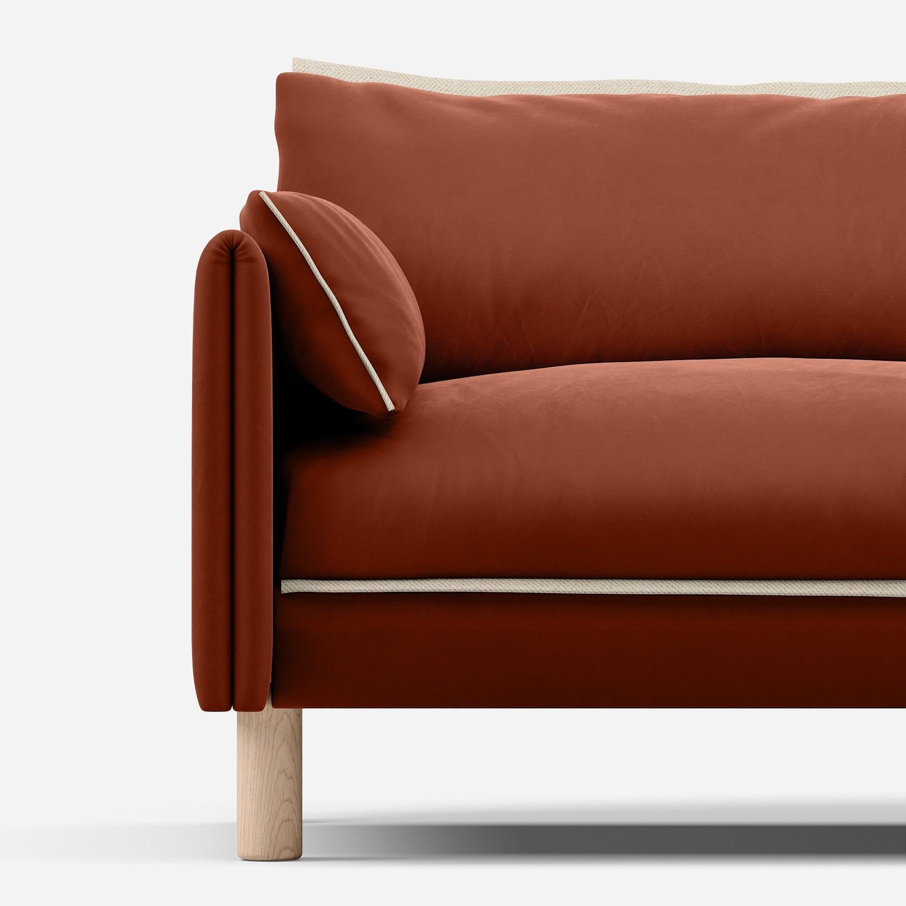 Cozmo Sofas - Cozy 2 Seater Sofa - Rust Velvet - Natural Legs - Lifestyle view