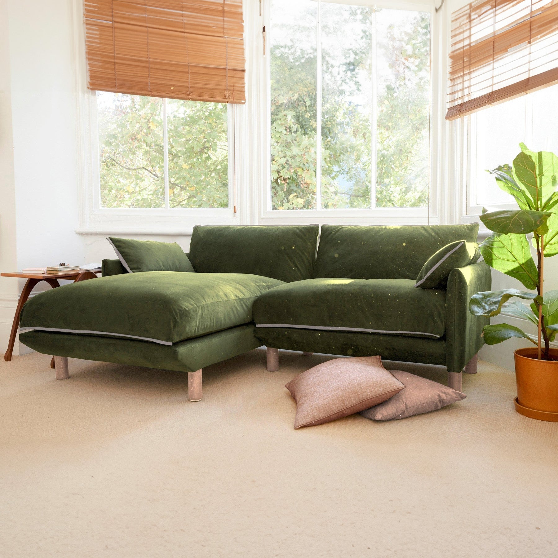 Cozy 3 Seater LH Chaise Sofa | Dark Green Velvet
