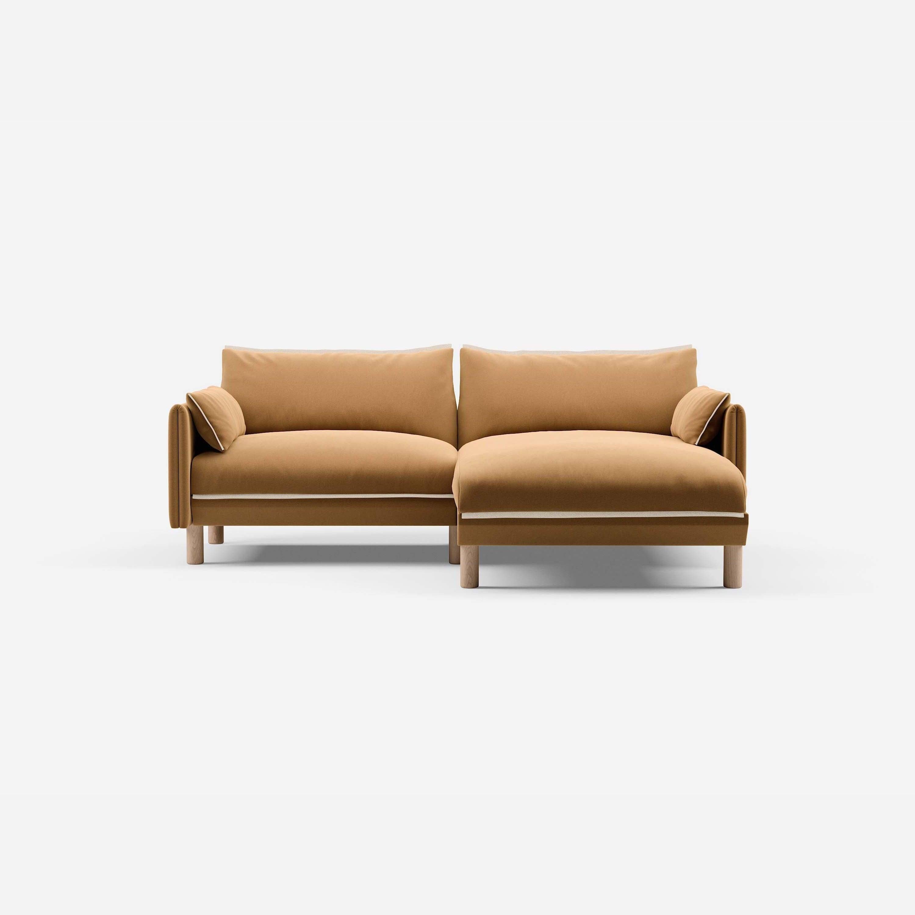 Cozmo Sofas - Cozy 3 Seater LH Chaise Sofa - Ochre Cotton - Natural Legs - Rear angle view