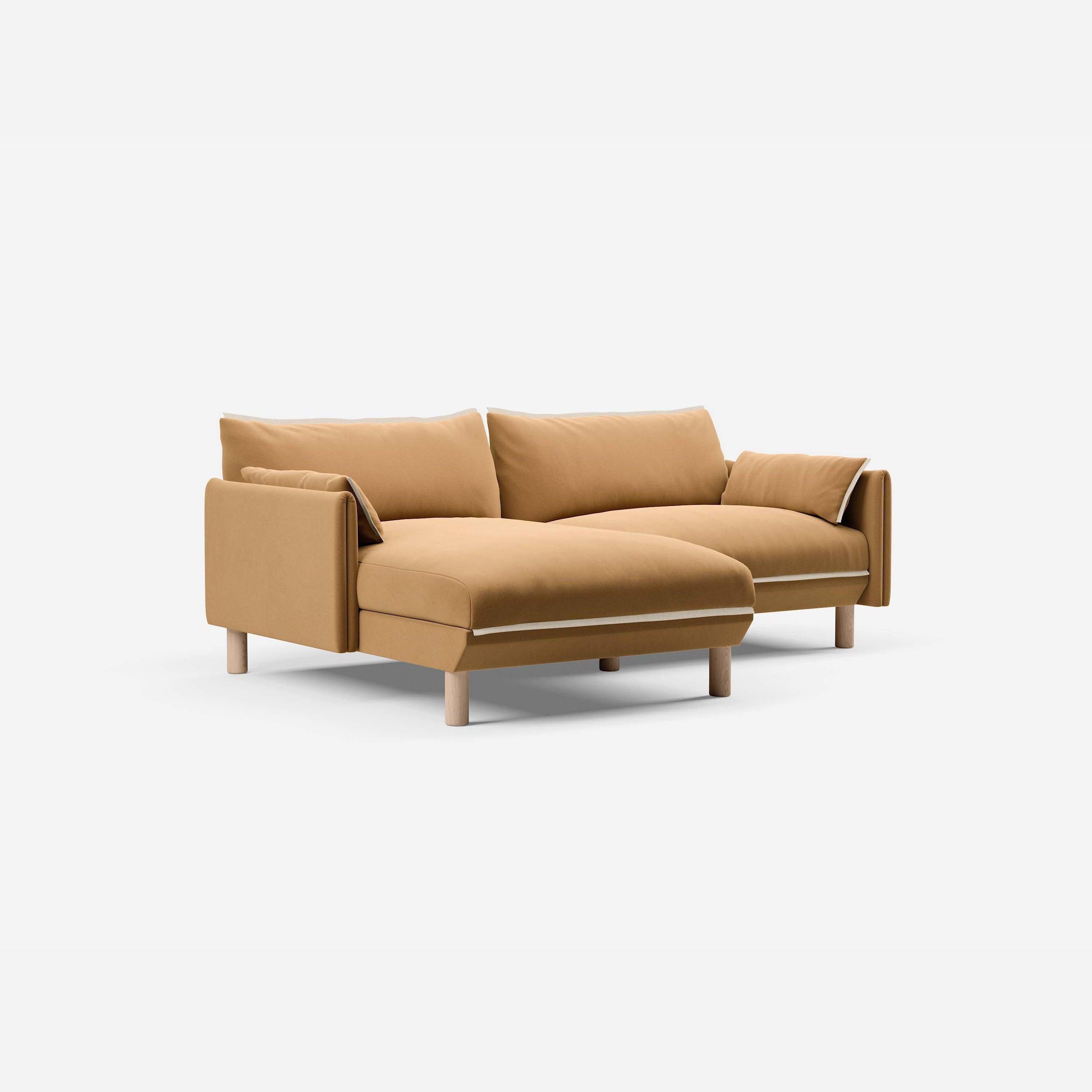 Cozmo Sofas - Cozy 3 Seater LH Chaise Sofa - Ochre Cotton - Natural Legs - Front view