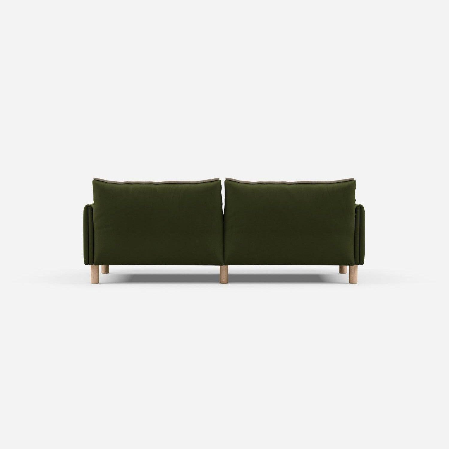 Cozmo Sofas - Cozy 3 Seater Sofa - Dark Green Velvet - Natural Legs - Rear view