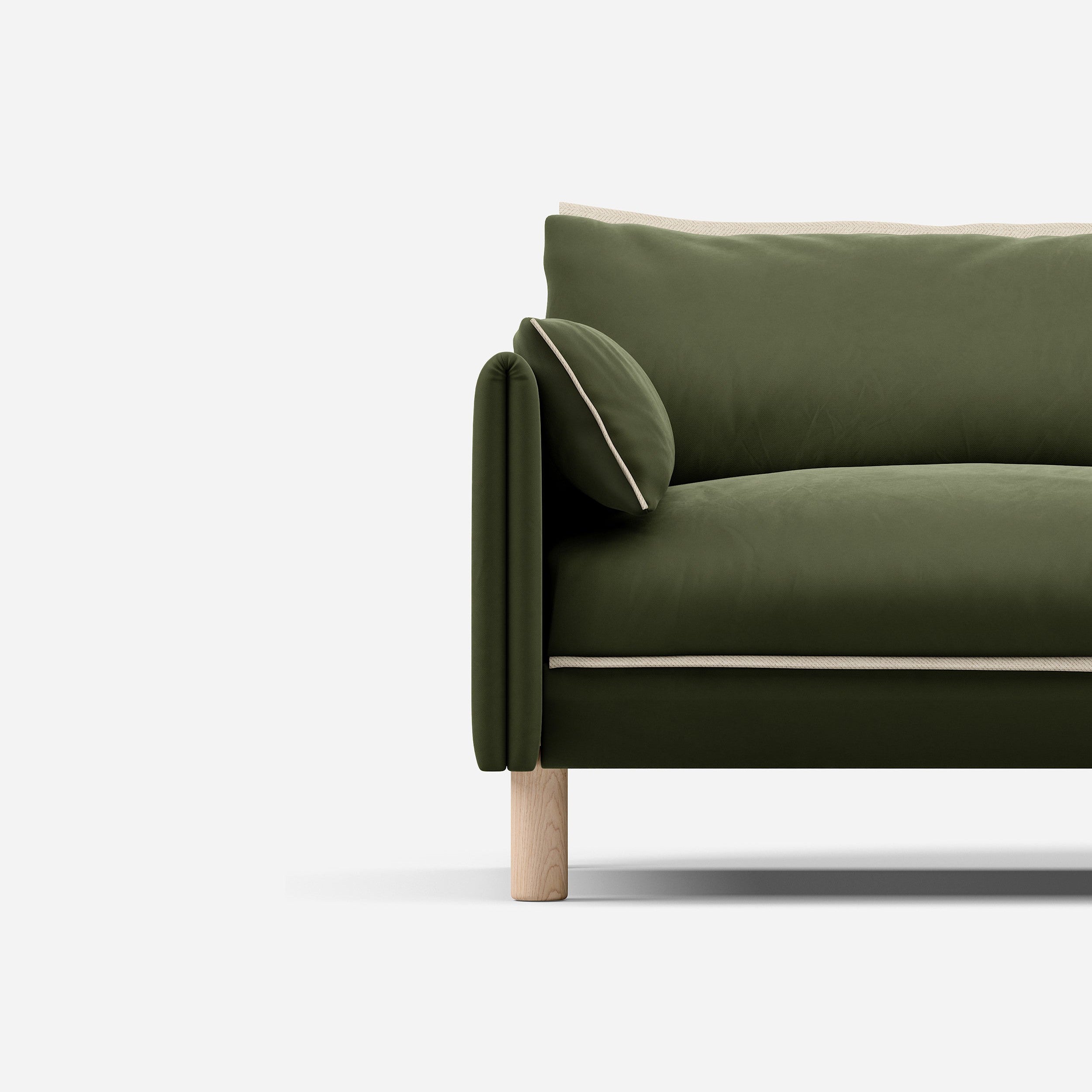 Cozmo Sofas - Cozy 3 Seater Sofa - Dark Green Velvet - Natural Legs - Lifestyle view