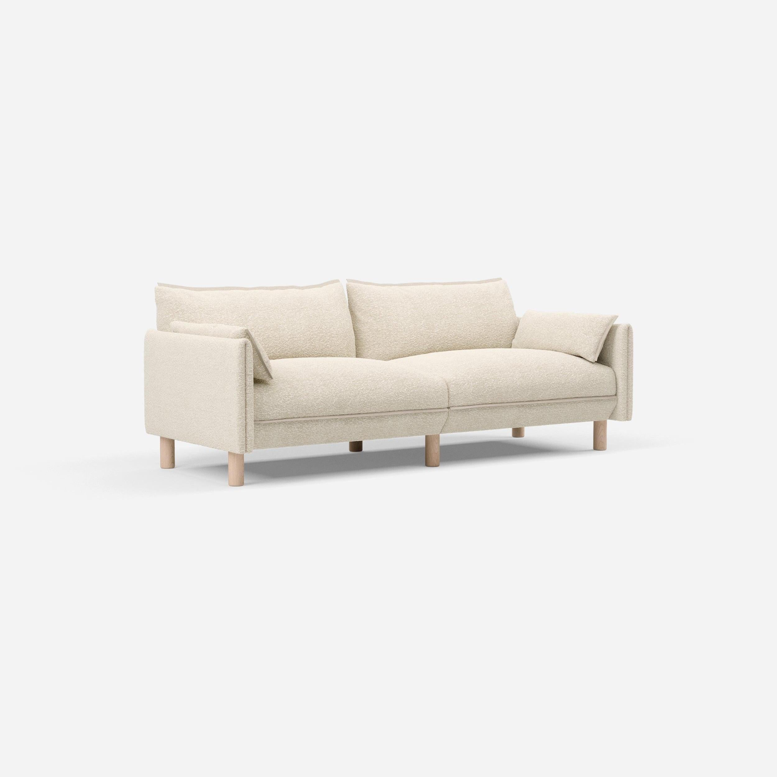 Cozmo Sofas - Cozy 3 Seater Sofa - Ecru Boucle - Natural Legs - Rear angle view