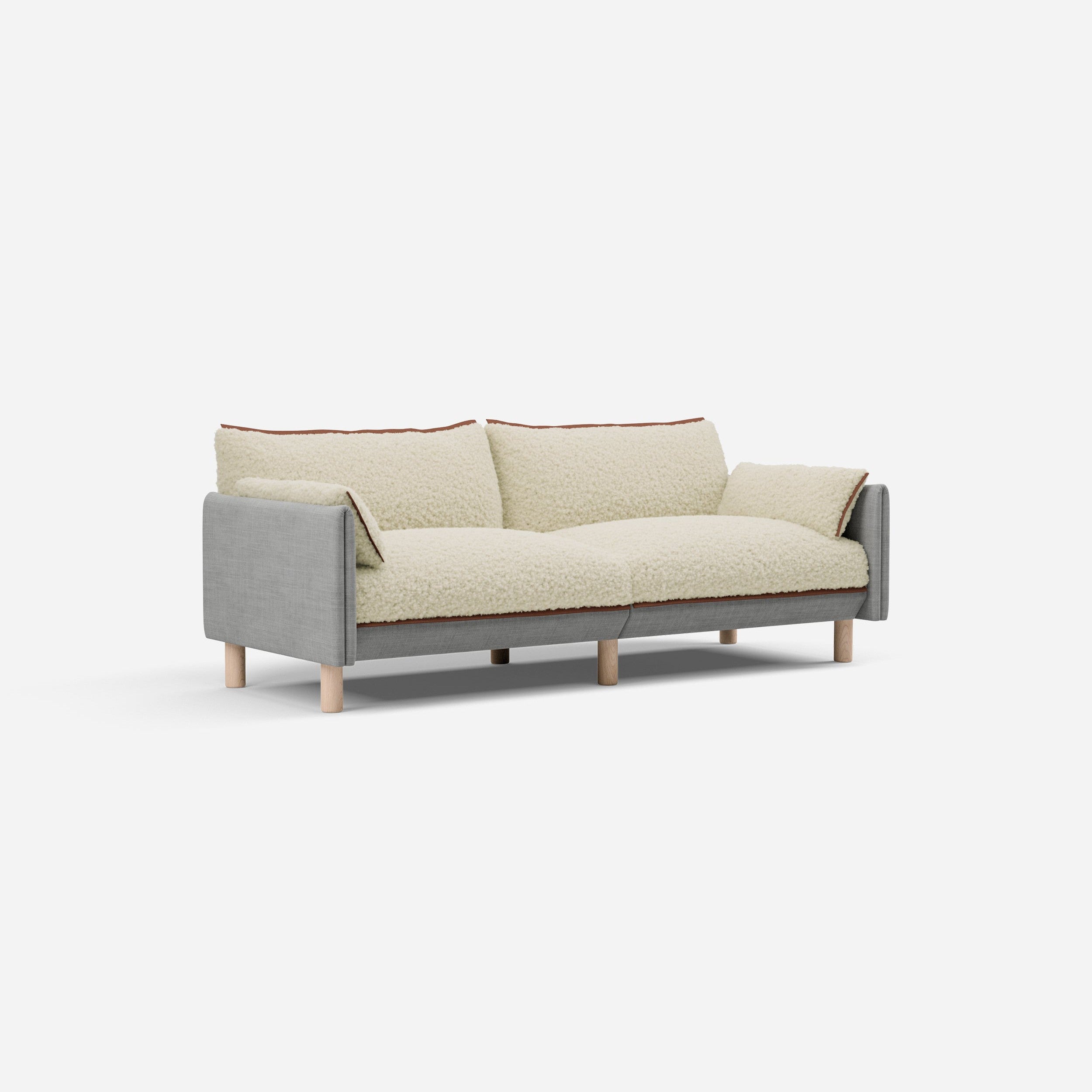 Cozmo Sofas - Cozy 3 Seater Sofa - Light Grey Weave - Natural Legs - Rear angle view
