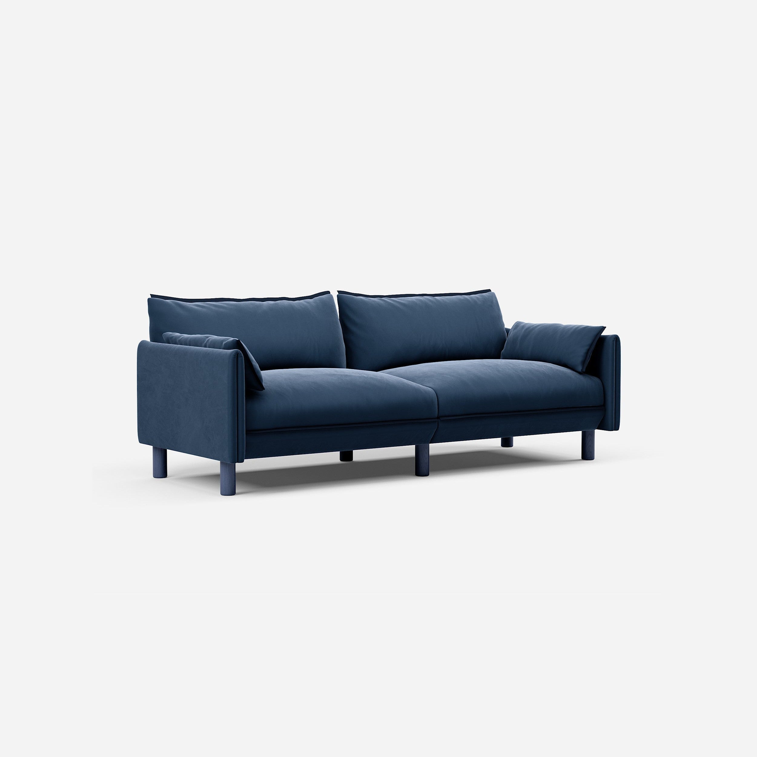 Cozmo Sofas - Cozy 3 Seater Sofa - Midnight Blue Velvet - Blue Legs - Rear angle view