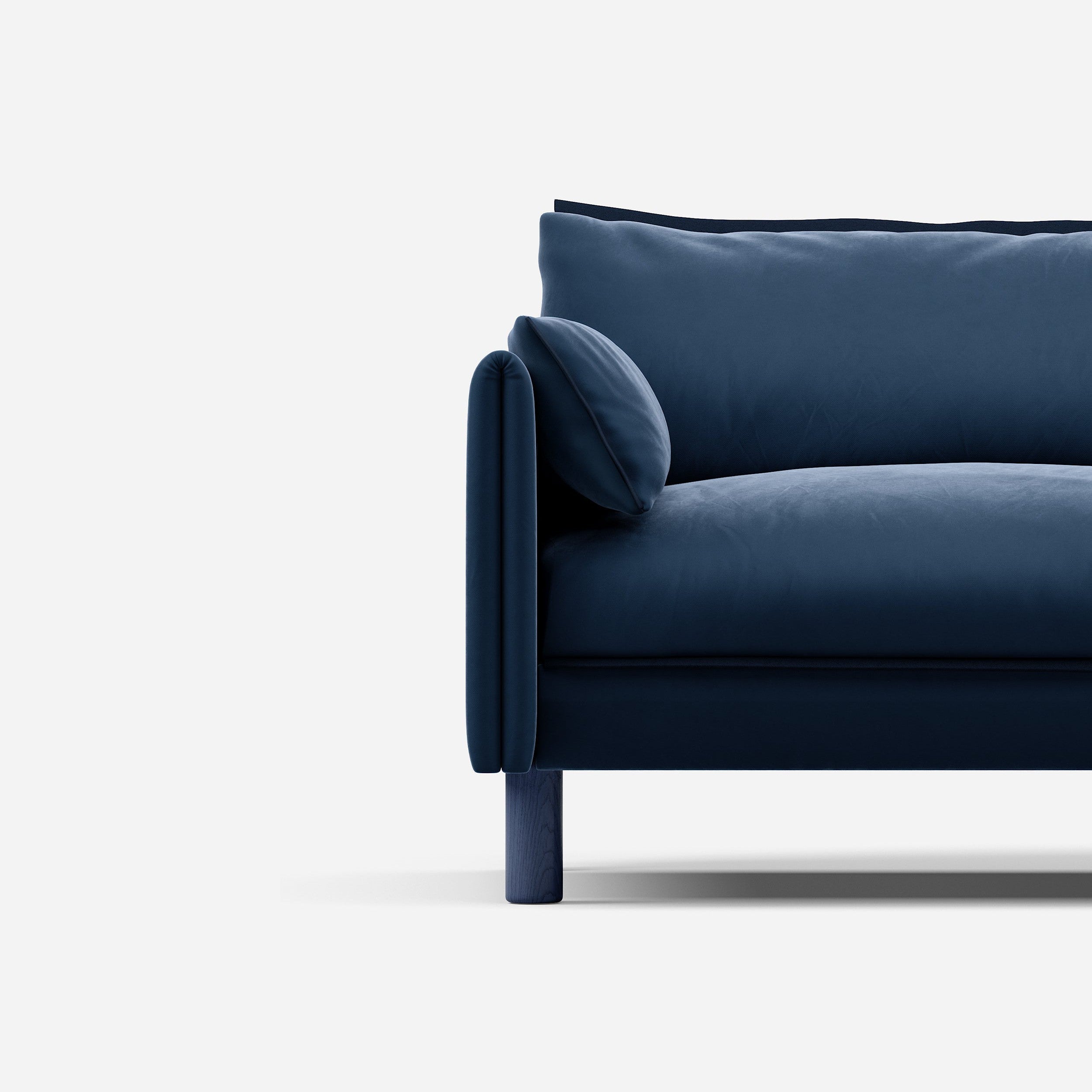 Cozmo Sofas - Cozy 3 Seater Sofa - Midnight Blue Velvet - Blue Legs - Lifestyle view