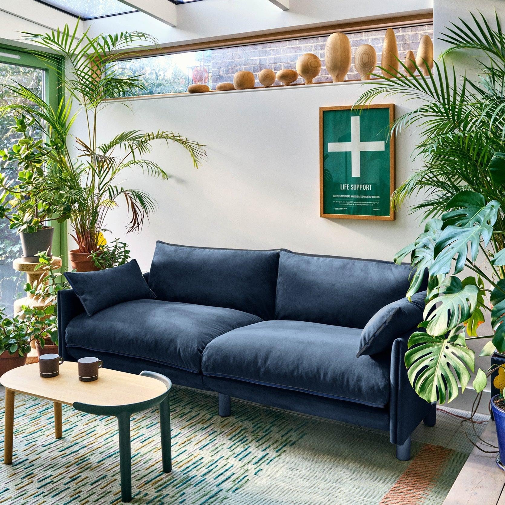 Cozmo Sofas - Cozy 3 Seater Sofa - Midnight Blue Velvet - Blue Legs - Detail view
