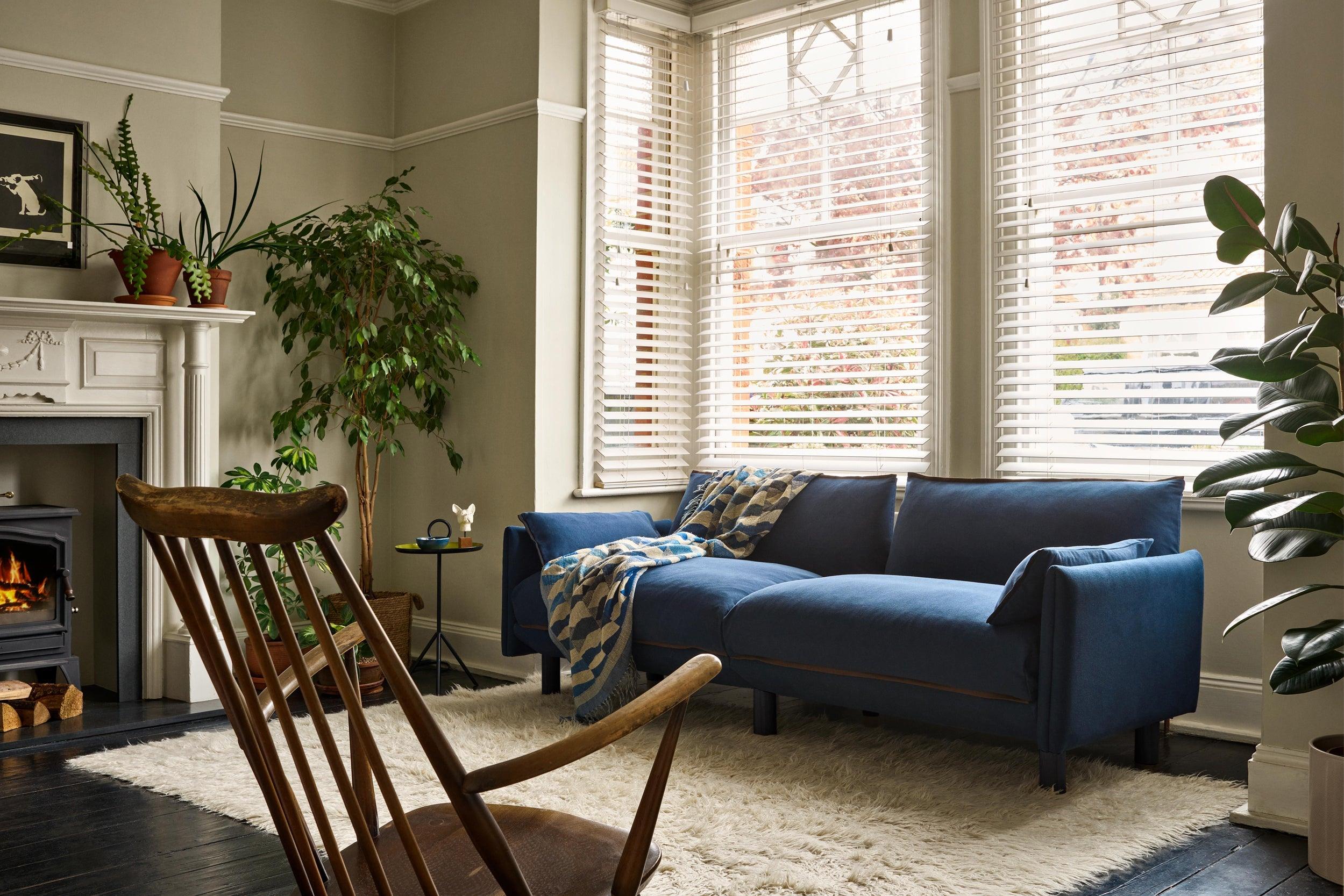 Cozmo Sofas - Cozy 3 Seater Sofa - Midnight Blue Velvet - Blue Legs