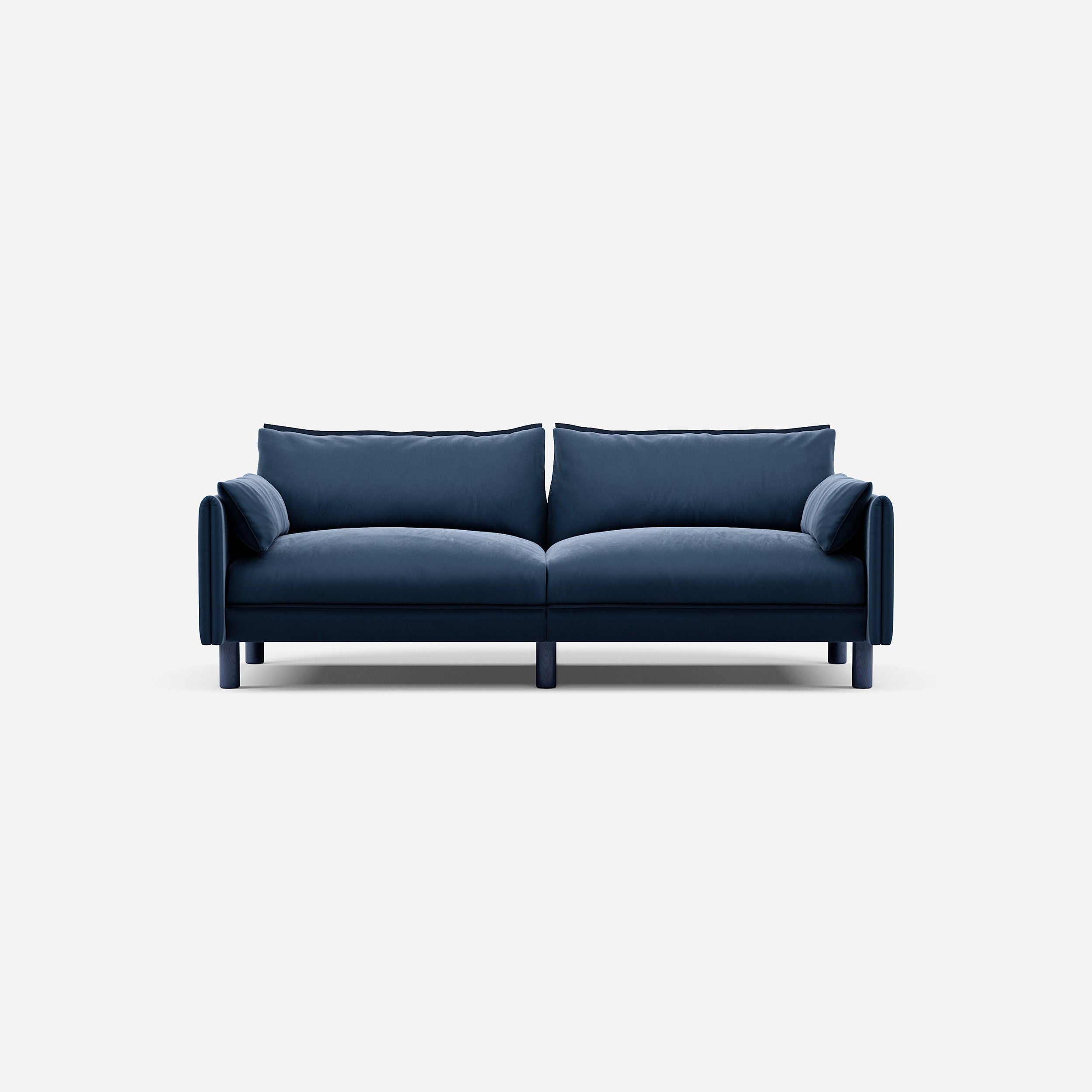 Cozmo Sofas - Cozy 3 Seater Sofa - Midnight Blue Velvet - Blue Legs - Front view