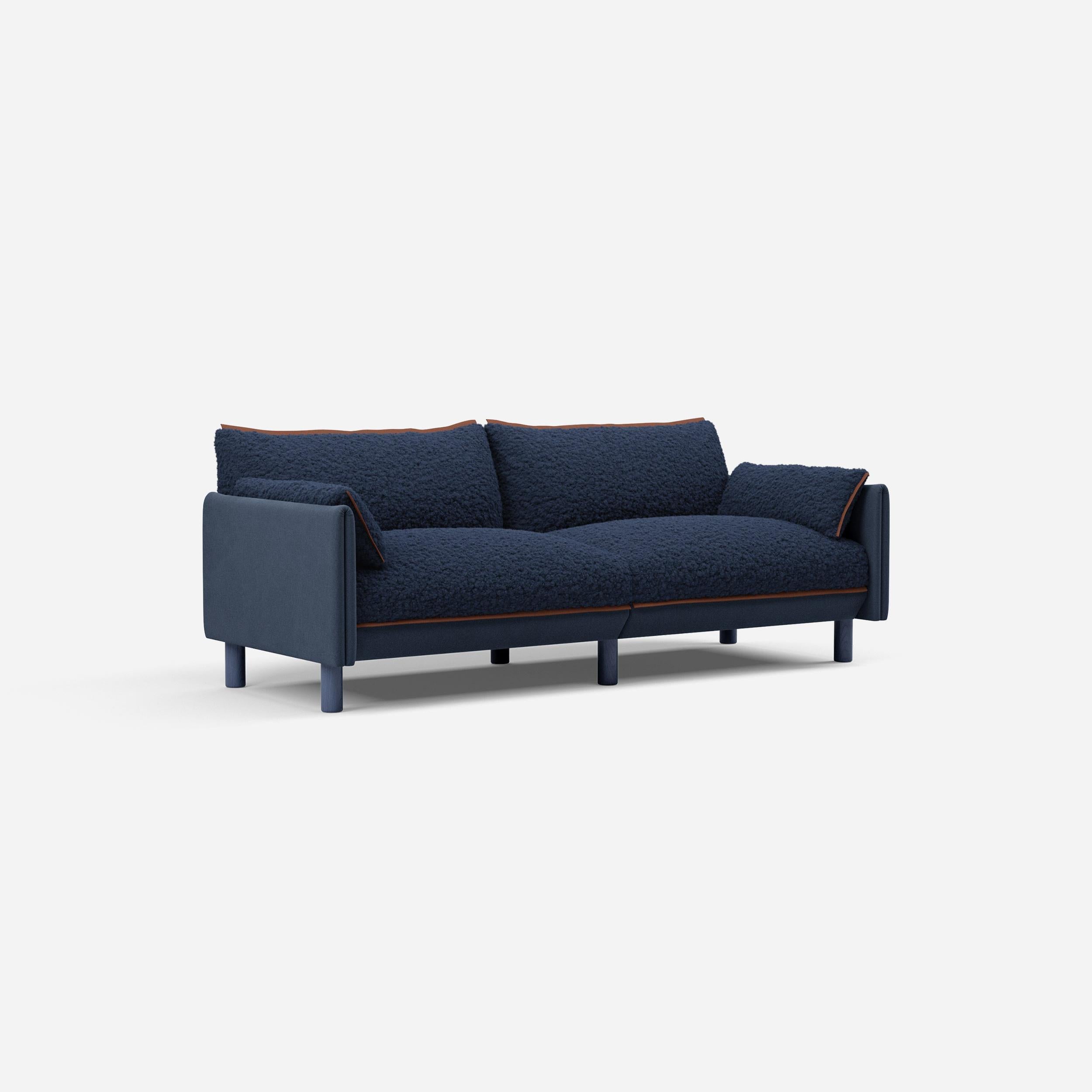 Cozmo Sofas - Cozy 3 Seater Sofa - Navy Cotton - Blue Legs - Rear angle view