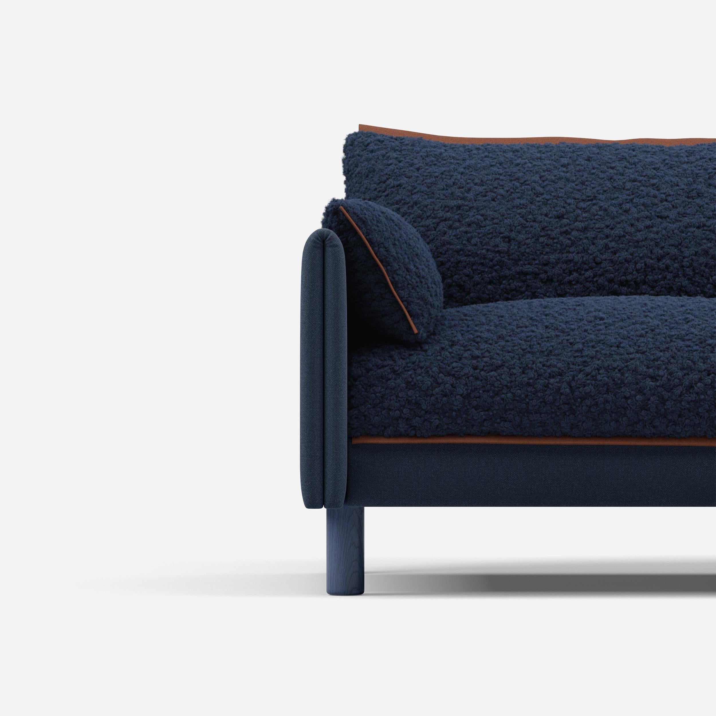Cozmo Sofas - Cozy 3 Seater Sofa - Navy Cotton - Blue Legs - Rear view