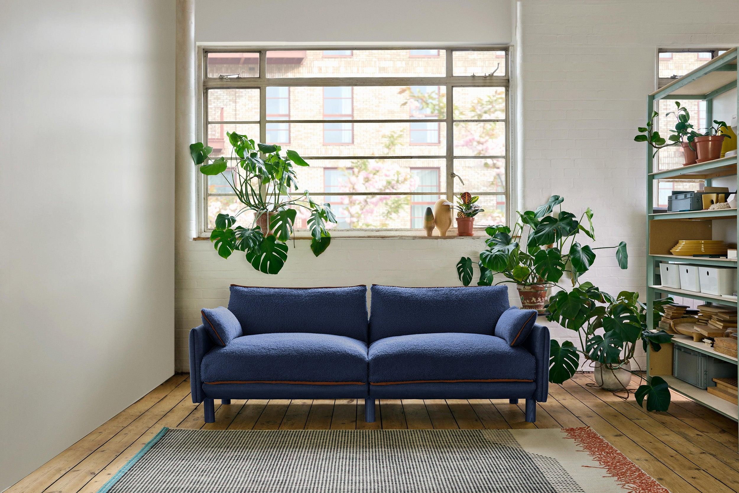Cozmo Sofas - Cozy 3 Seater Sofa - Navy Cotton - Blue Legs