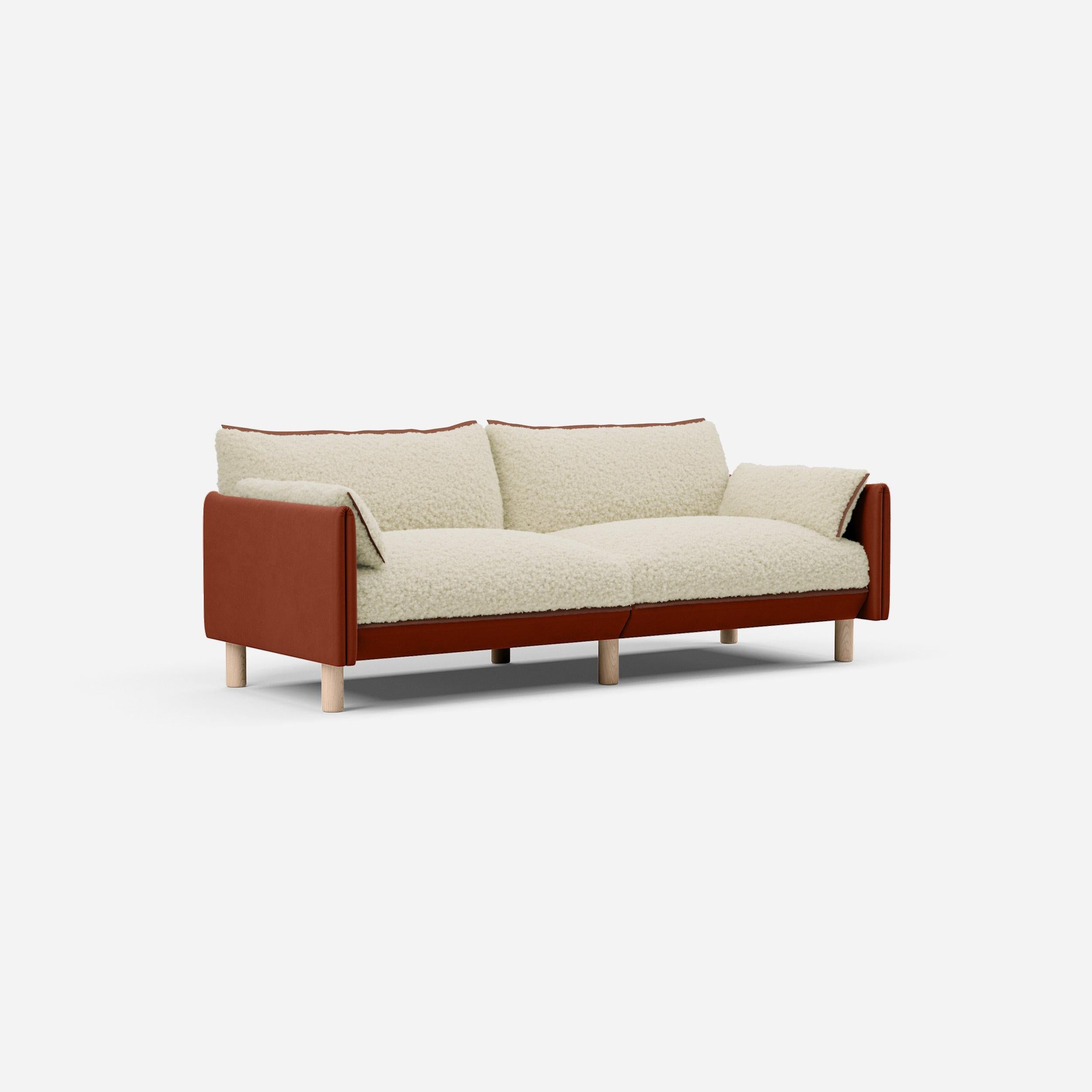 Cozmo Sofas - Cozy 3 Seater Sofa - Rust Velvet - Natural Legs - Side angle view